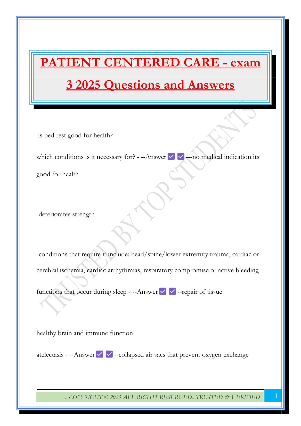 PATIENT CENTERED CARE - exam 3 2025 Questions and Answers