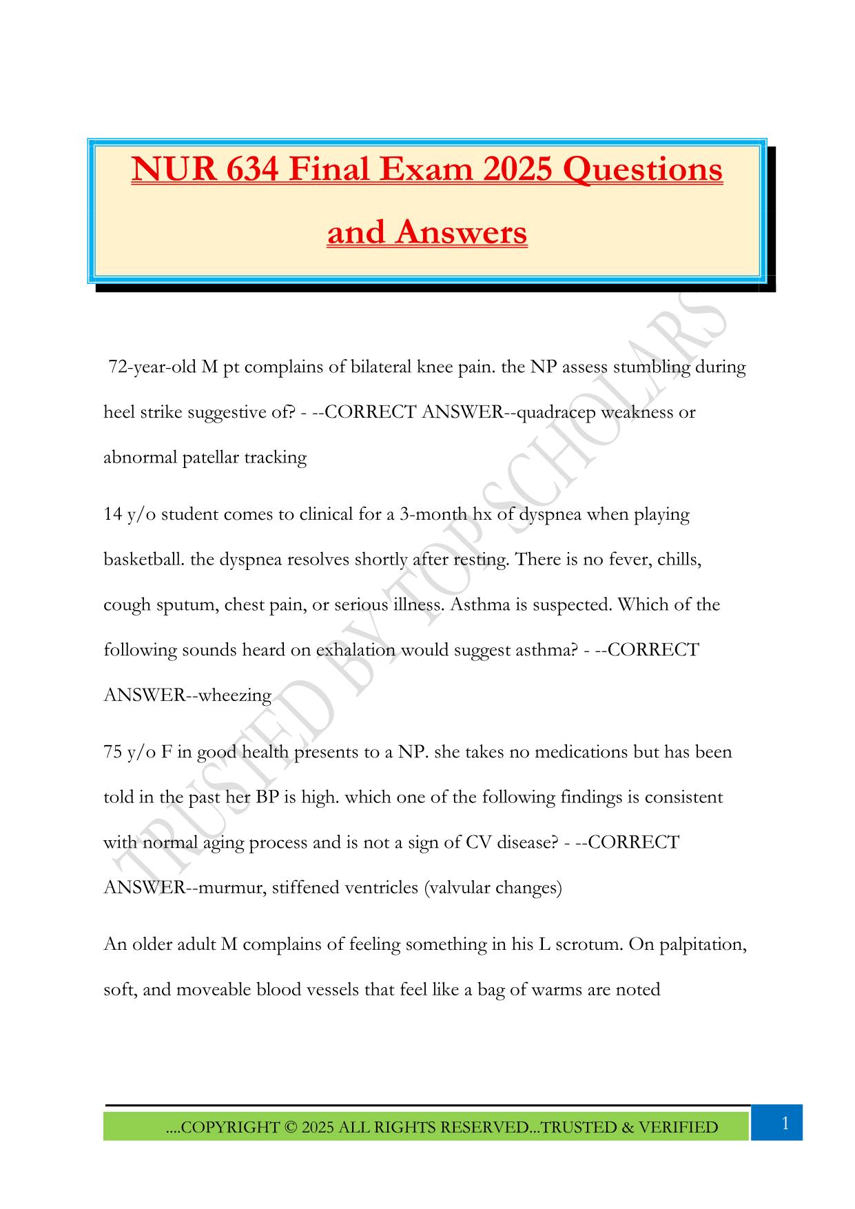NUR 634 Final Exam 2025 Questions and Answers