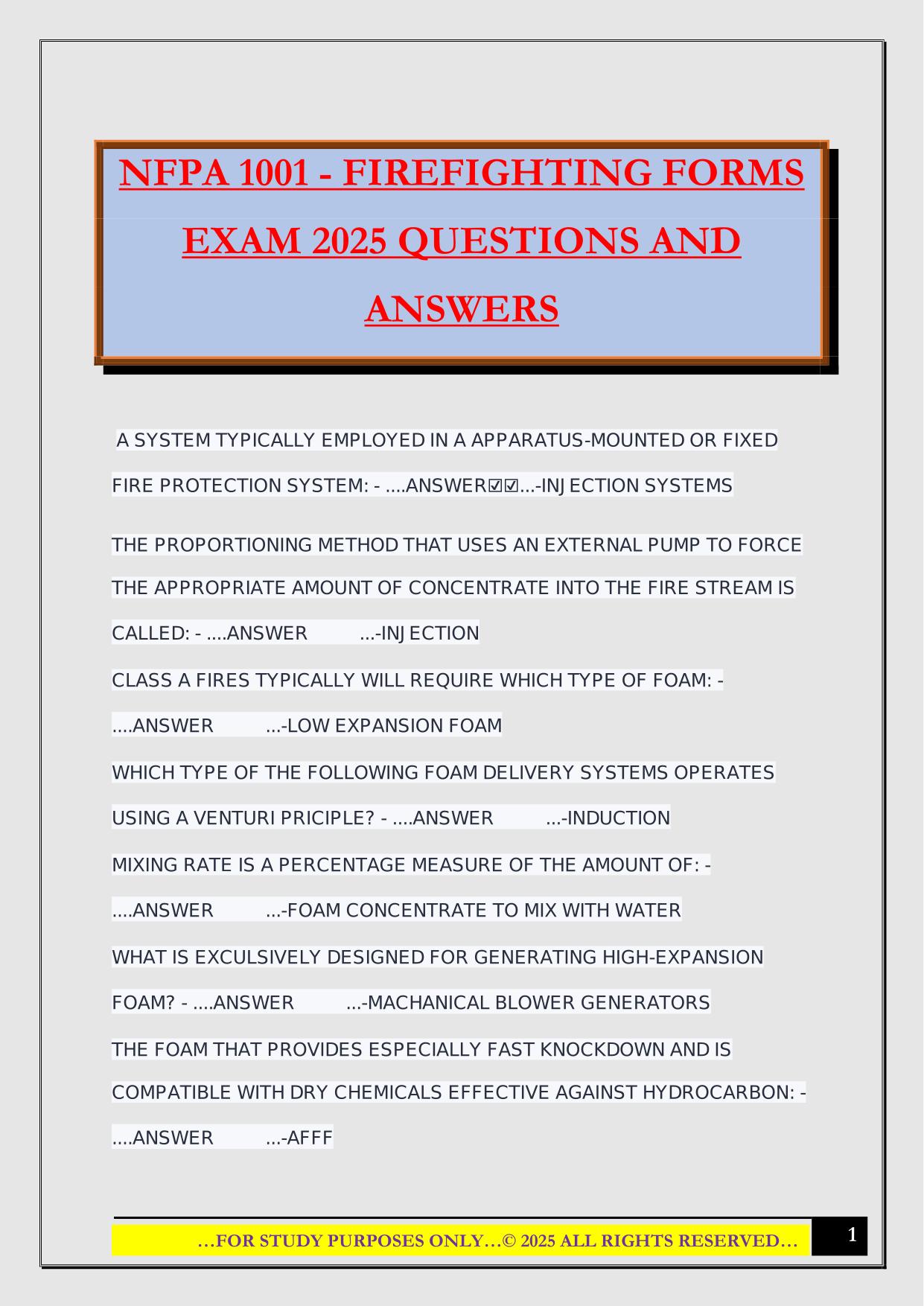 NFPA 1001 - FIREFIGHTING FORMS EXAM 2025 QUESTIONS AND ANSWERS