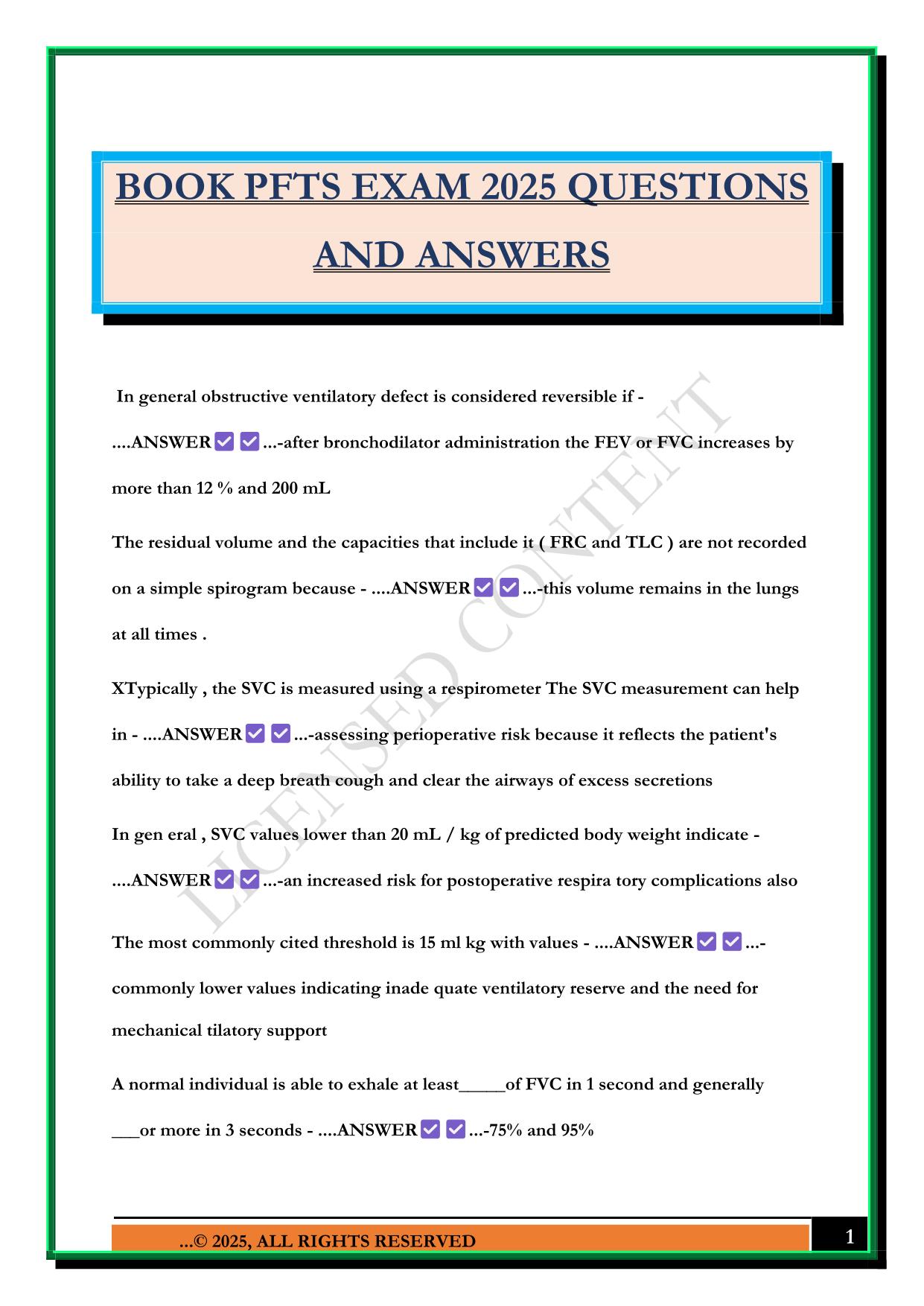 BOOK PFTS EXAM 2025 QUESTIONS AND ANSWERS