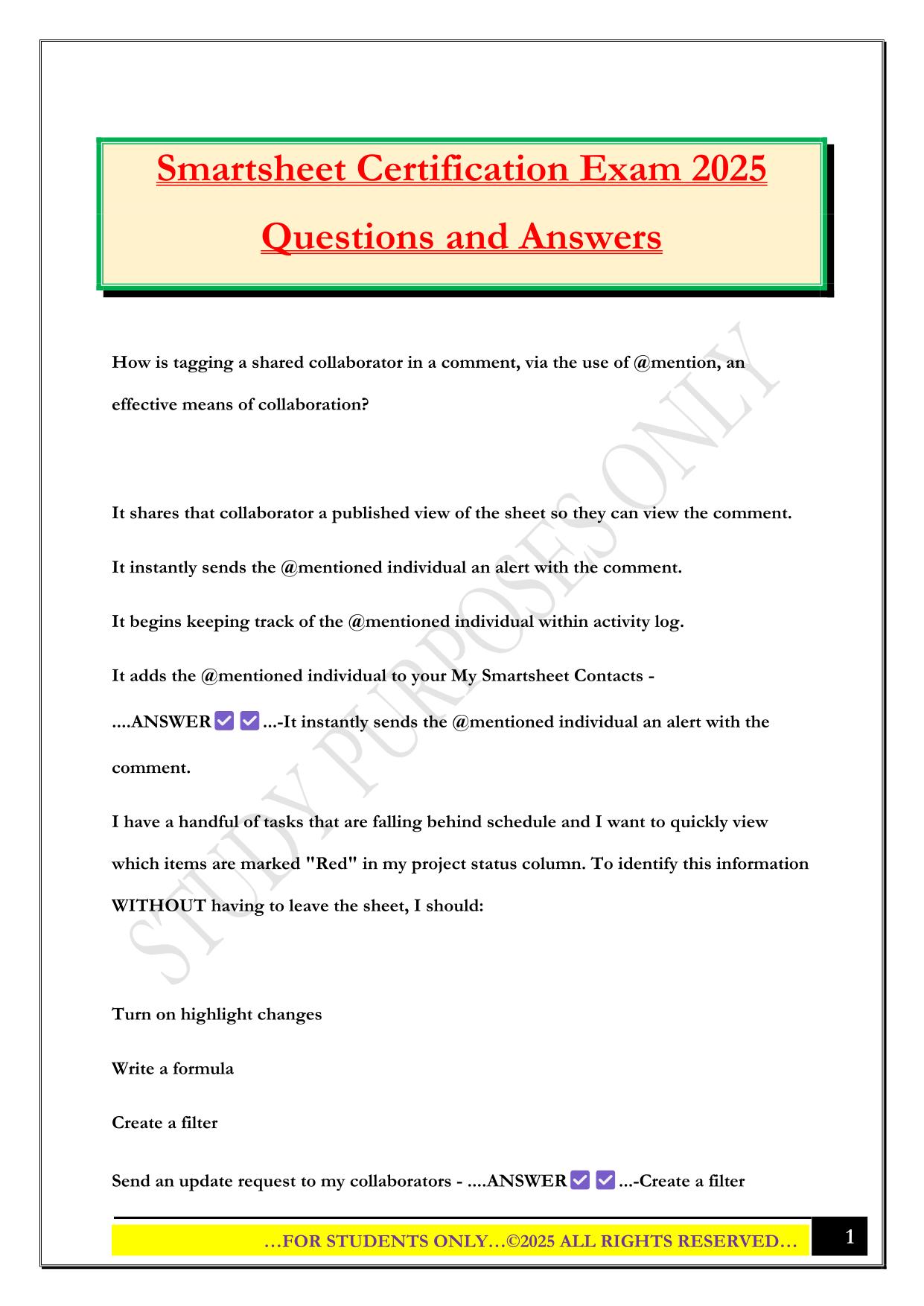 Smartsheet Certification Exam 2025 Questions and Answers