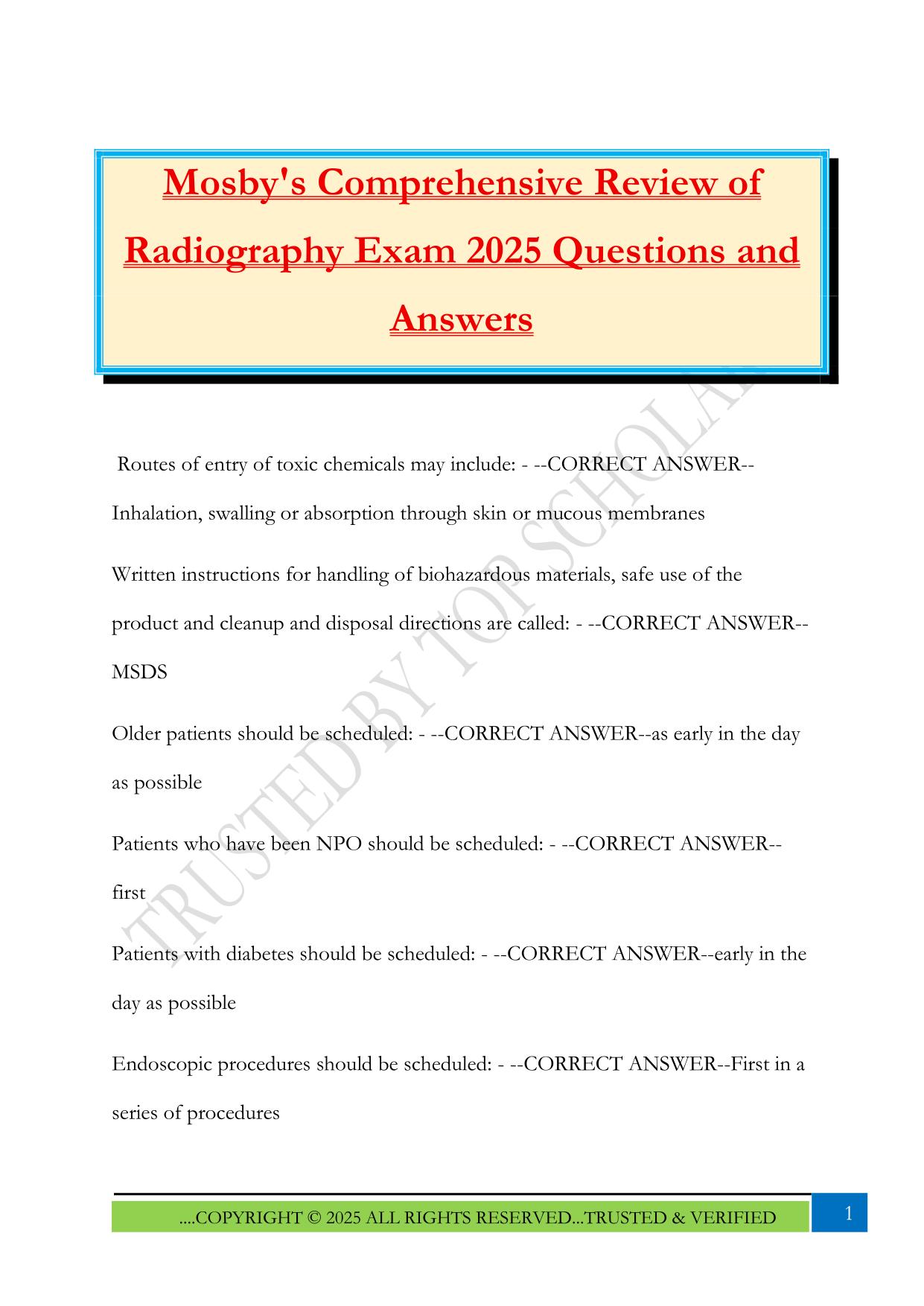 Mosby's Comprehensive Review of Radiography Exam 2025 Questions and Answers