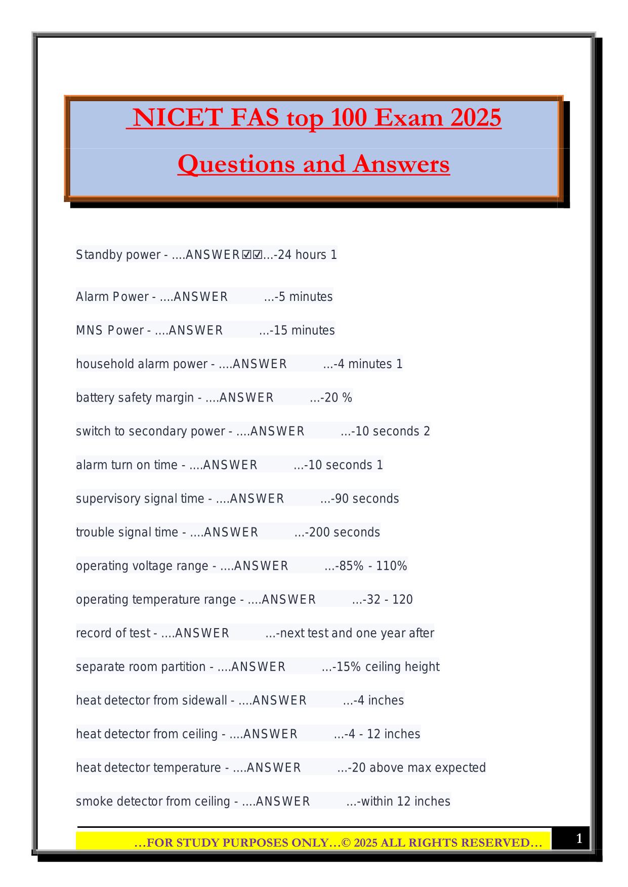 NICET FAS top 100 Exam 2025 Questions and Answers