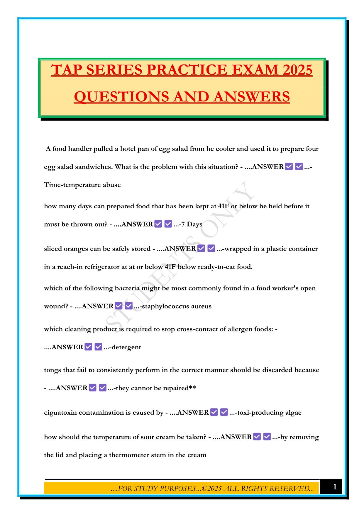 TAP SERIES PRACTICE EXAM 2025 QUESTIONS AND ANSWERS