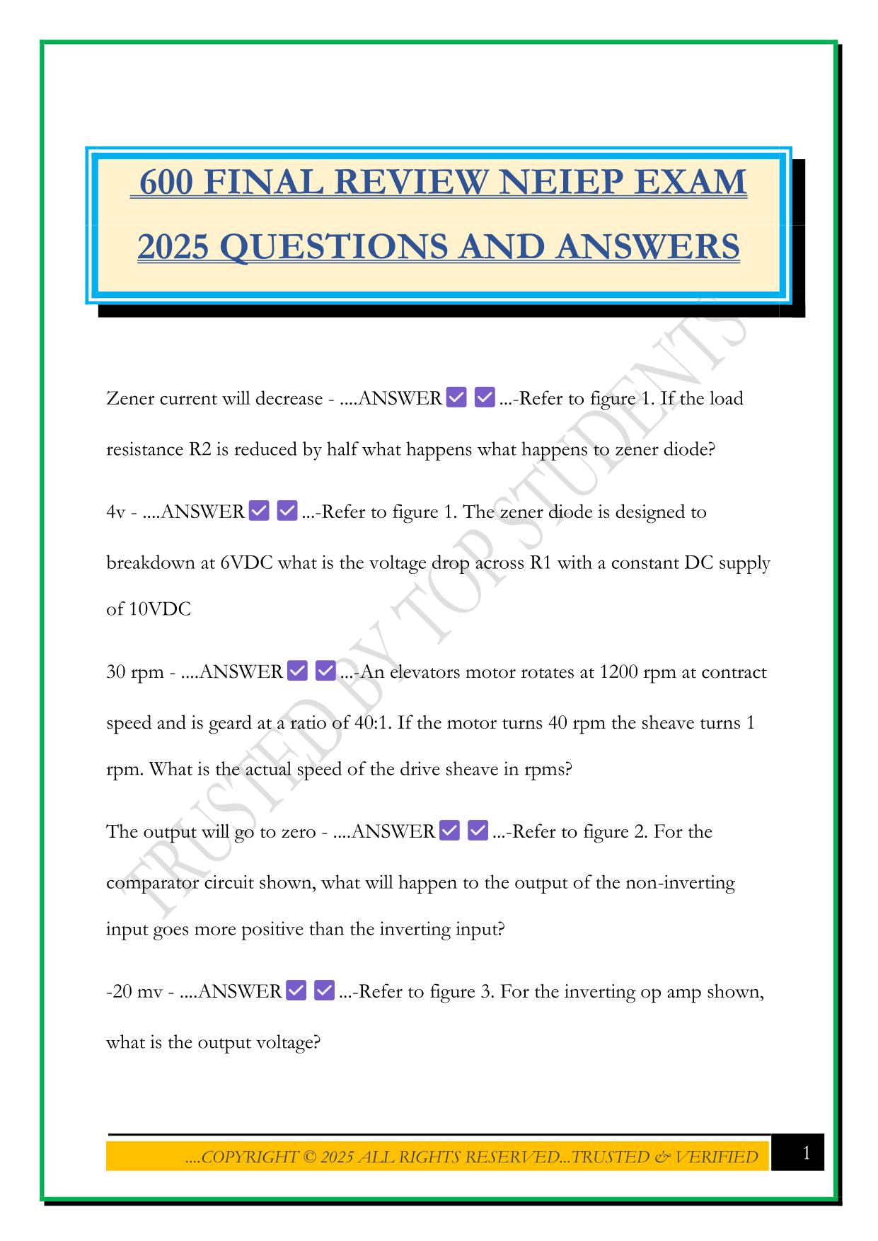 600 FINAL REVIEW NEIEP EXAM 2025 QUESTIONS AND ANSWERS