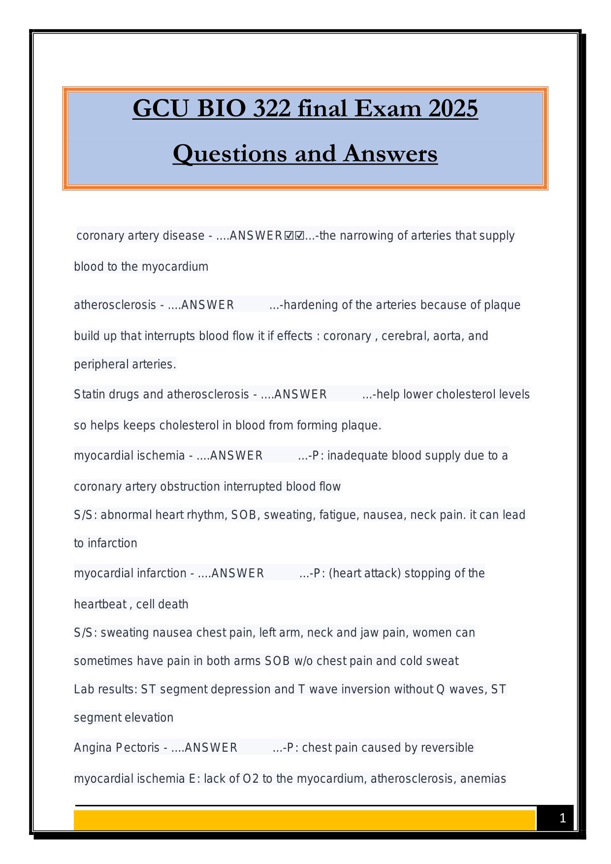 GCU BIO 322 final Exam 2025 Questions and Answers