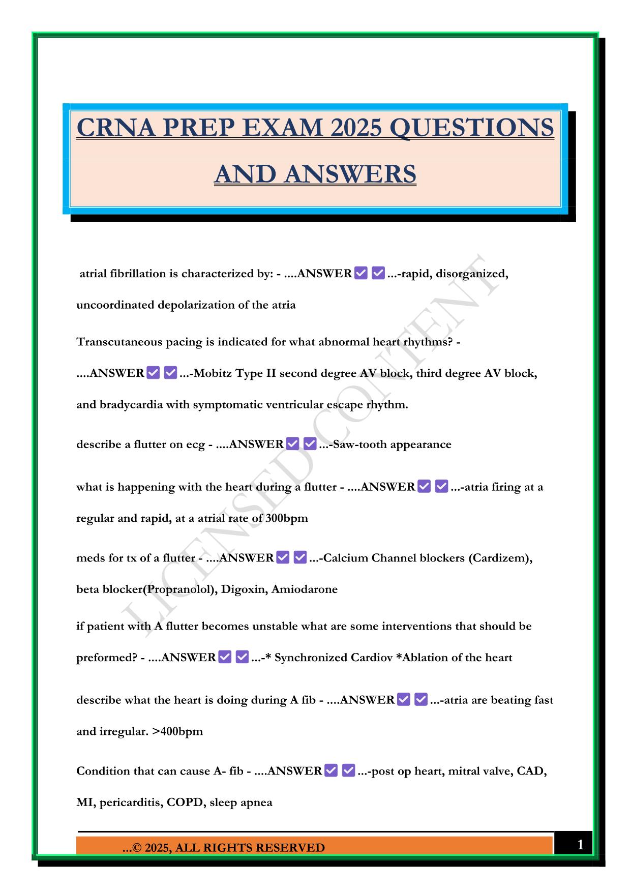 CRNA PREP EXAM 2025 QUESTIONS AND ANSWERS