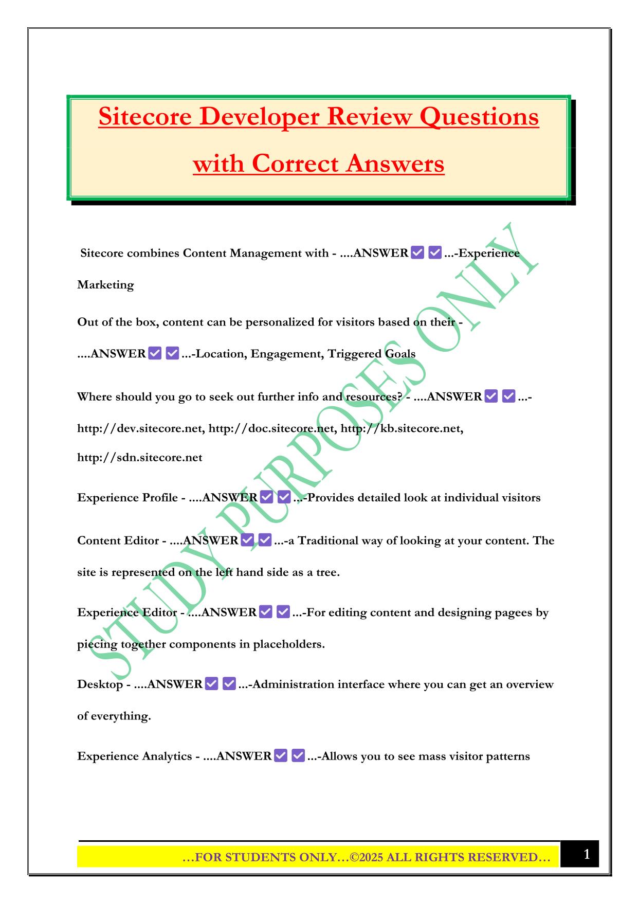 Sitecore Developer Review Questions with Correct Answers