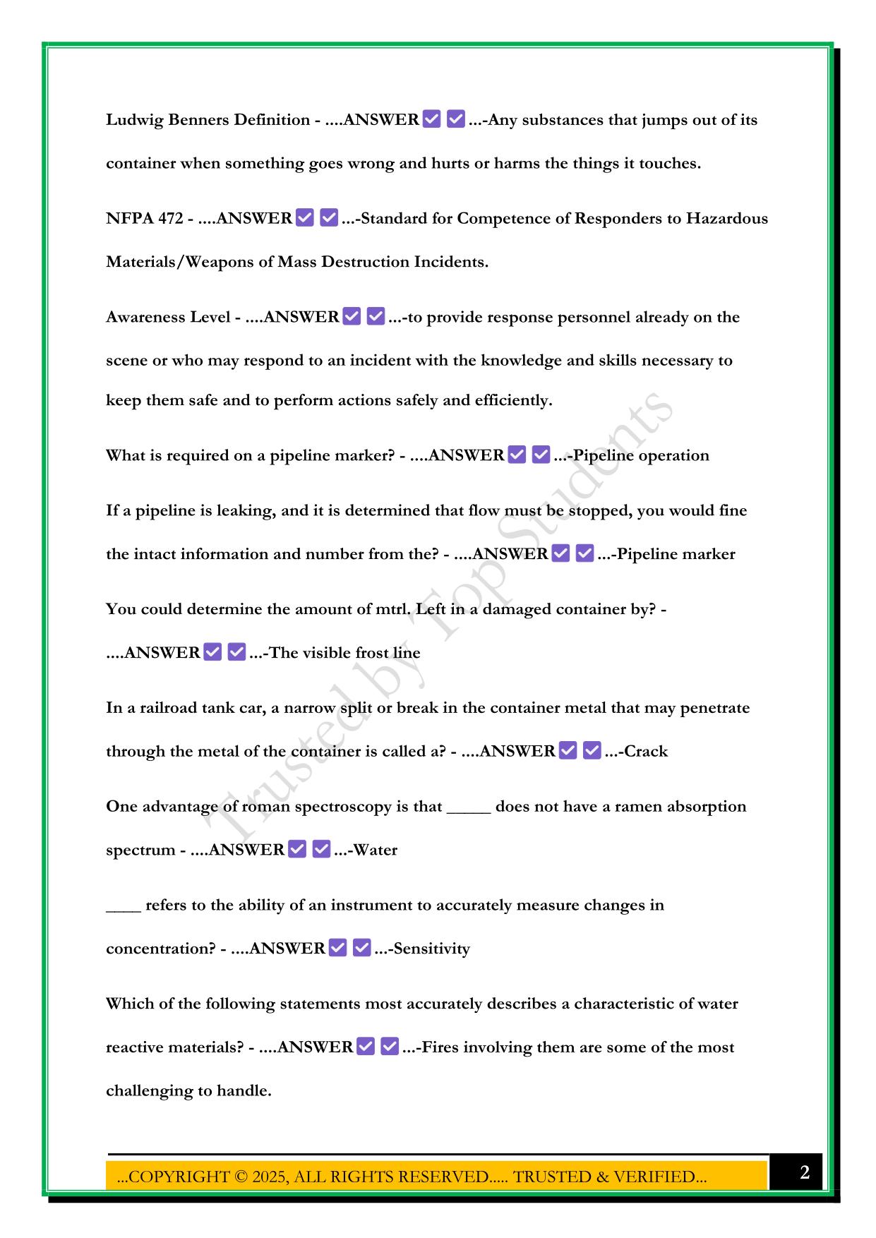HAZMAT TECH CLASS EXAM 2025 QUESTIONS AND ANSWERS