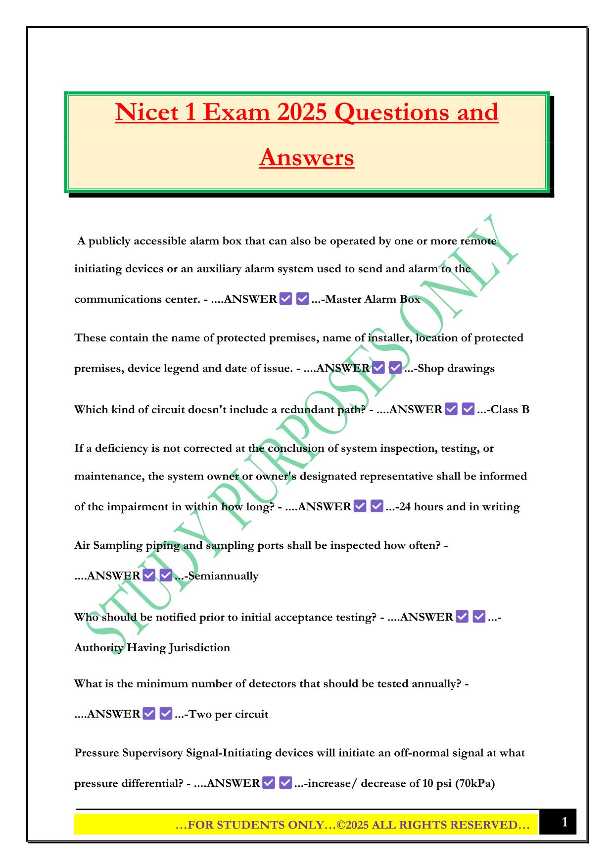 Nicet 1 Exam 2025 Questions and Answers