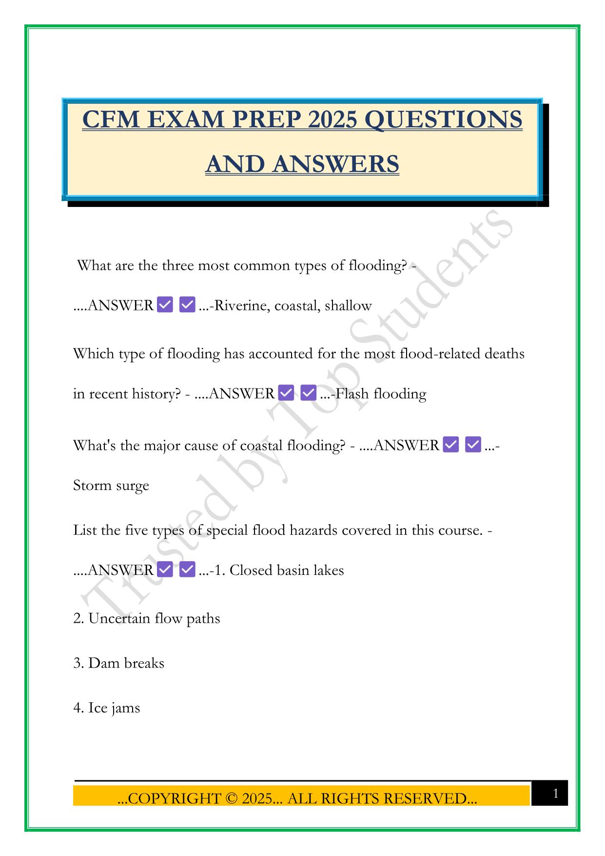 CFM EXAM PREP 2025 QUESTIONS AND ANSWERS