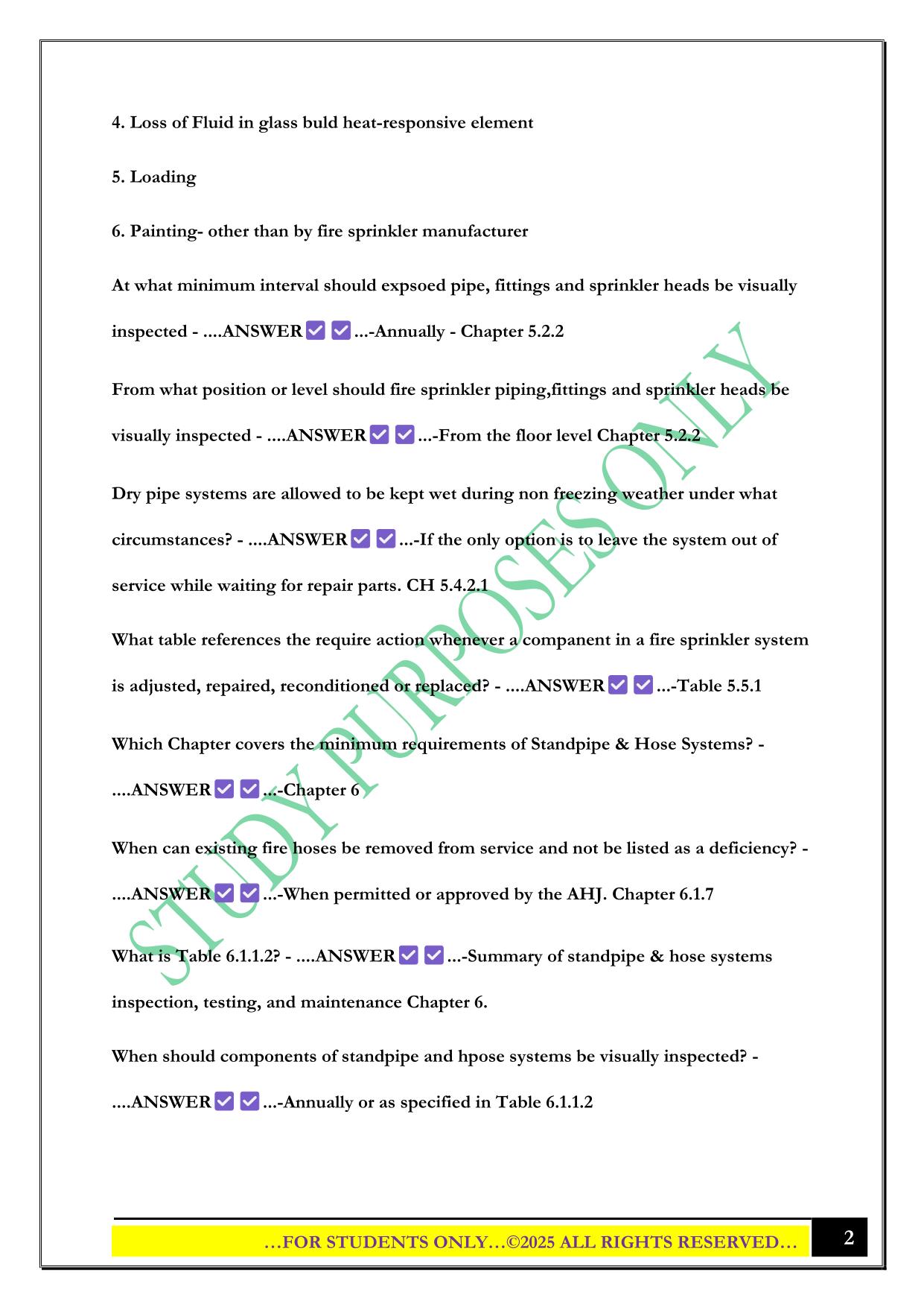 NICET Level 1 Fire Inspection & Testing of Water Based Fire Protection Systems Exam 2025 Questions and Answers