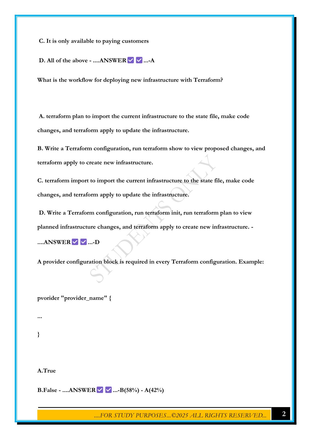 TERRAFORM ASSOCIATE EXAM QUESTIONS 1-191 2025 WITH ANSWERS