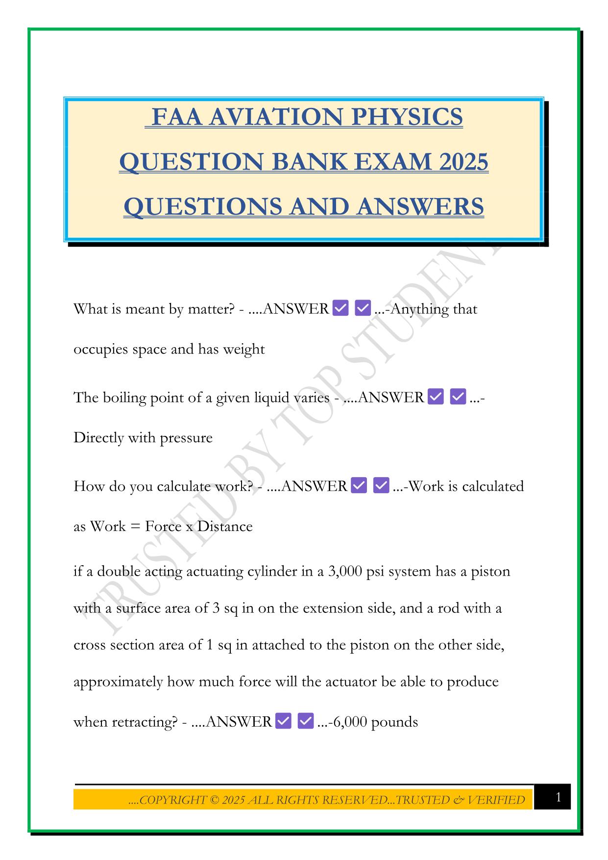 FAA AVIATION PHYSICS QUESTION BANK EXAM 2025 QUESTIONS AND ANSWERS