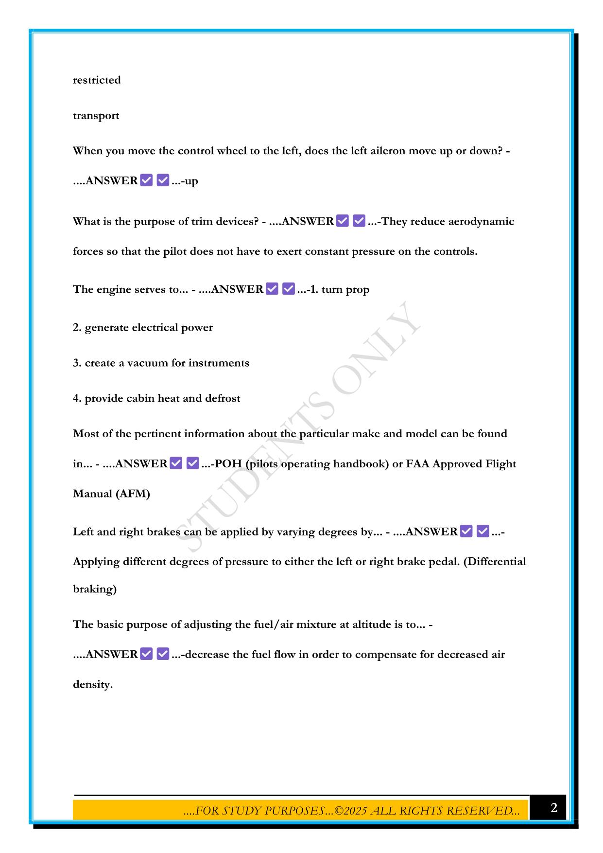 MAE 370: AVIATION GROUND SCHOOL EXAM 1 2025 QUESTIONS AND ANSWERS