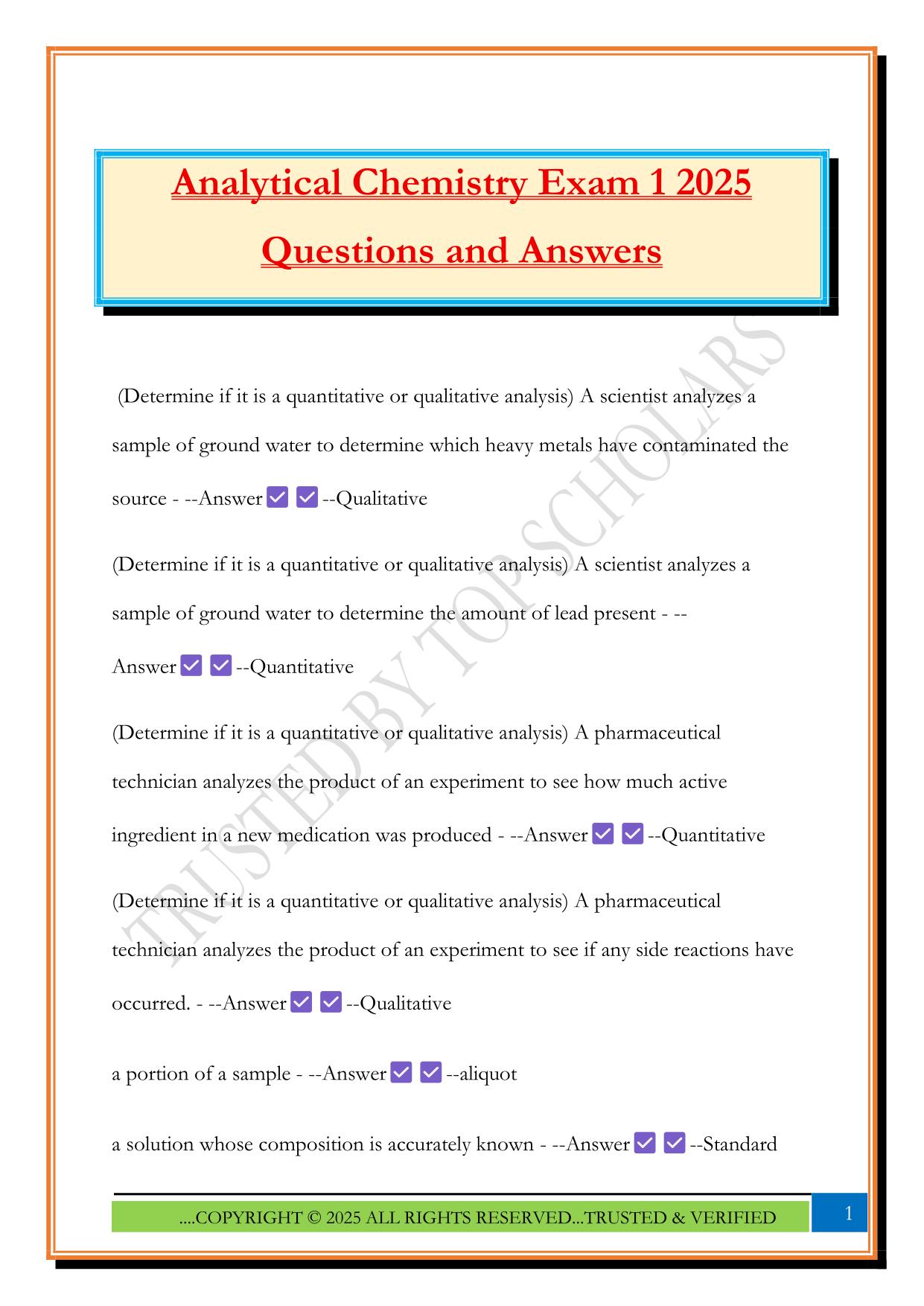 Analytical Chemistry Exam 1 2025 Questions and Answers