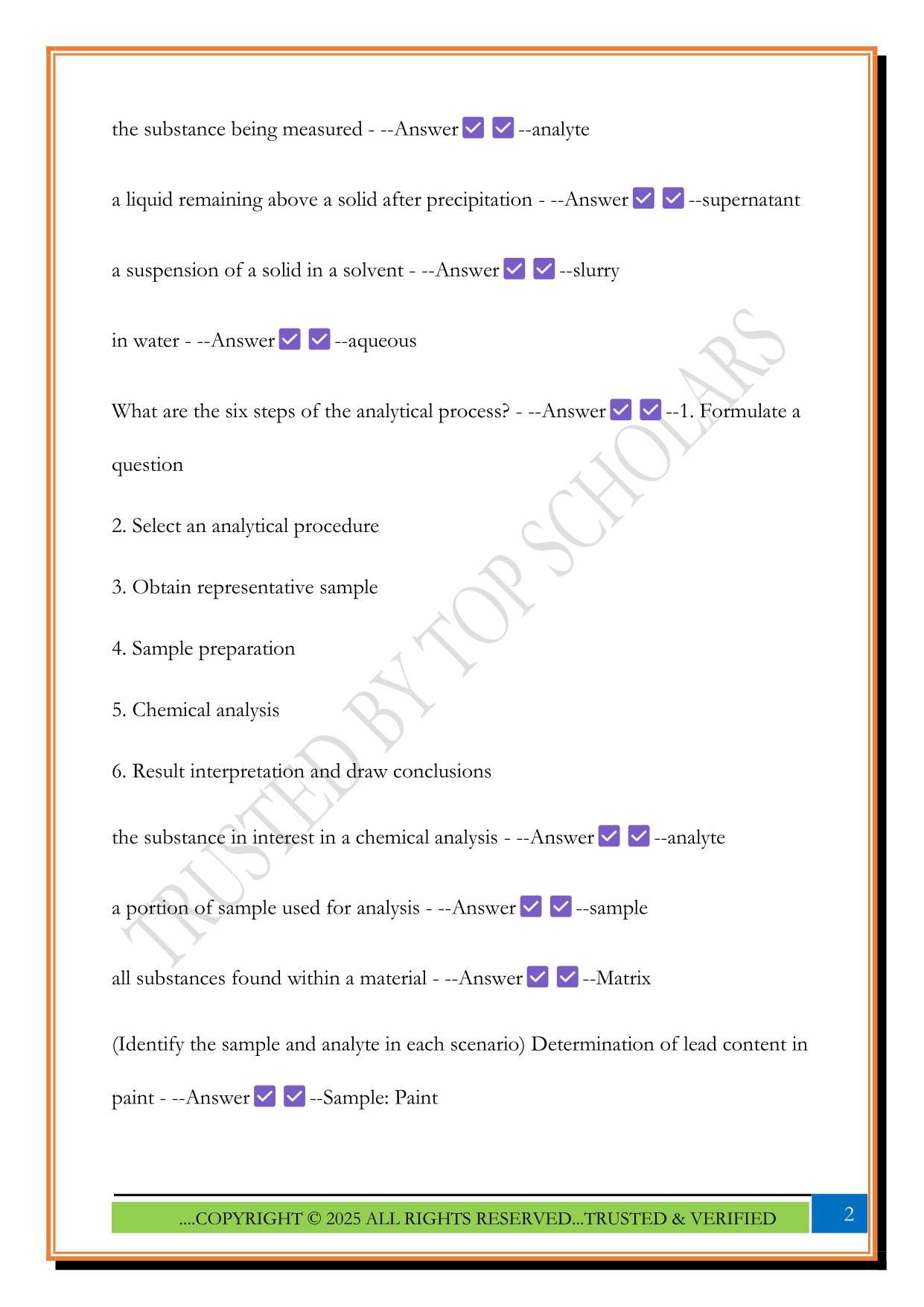 Analytical Chemistry Exam 1 2025 Questions and Answers