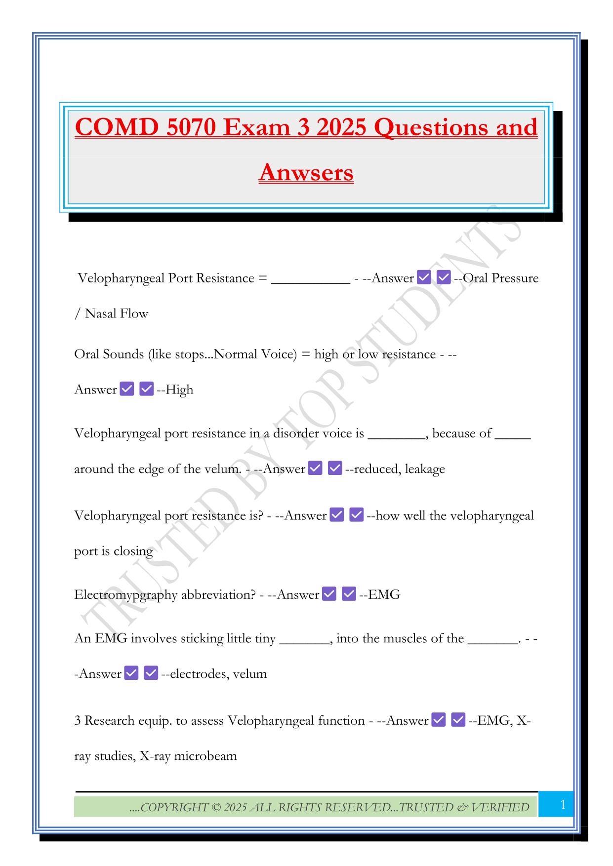 COMD 5070 Exam 3 2025 Questions and Anwsers
