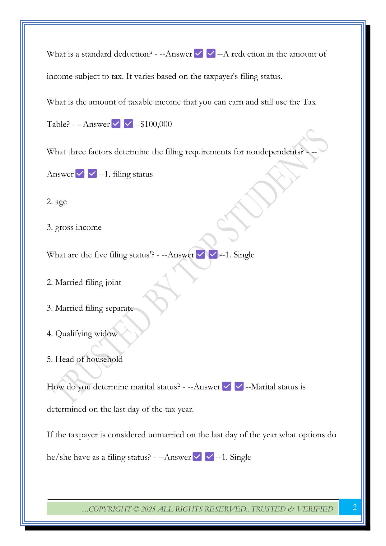 H&R Block Mid Term Review 2025 Questions and Answers