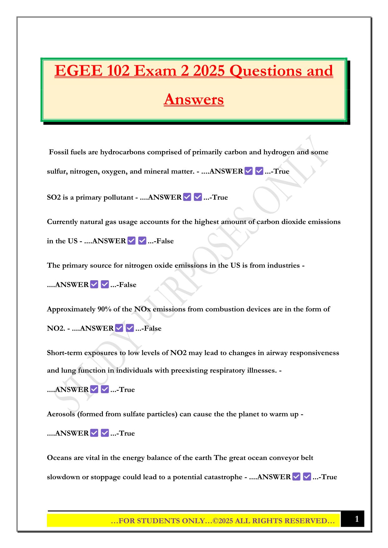 EGEE 102 Exam 2 2025 Questions and Answers