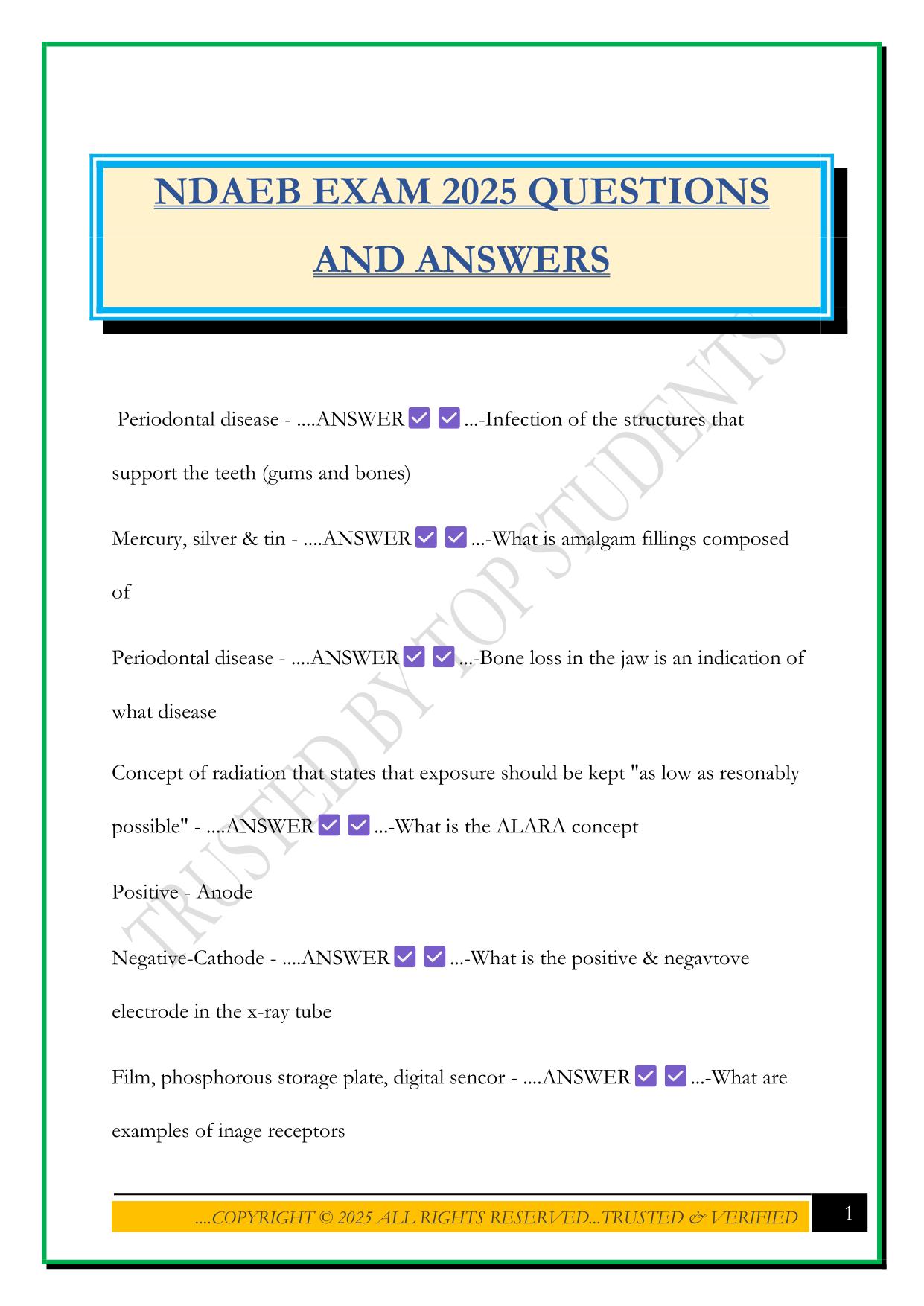 NDAEB EXAM 2025 QUESTIONS AND ANSWERS