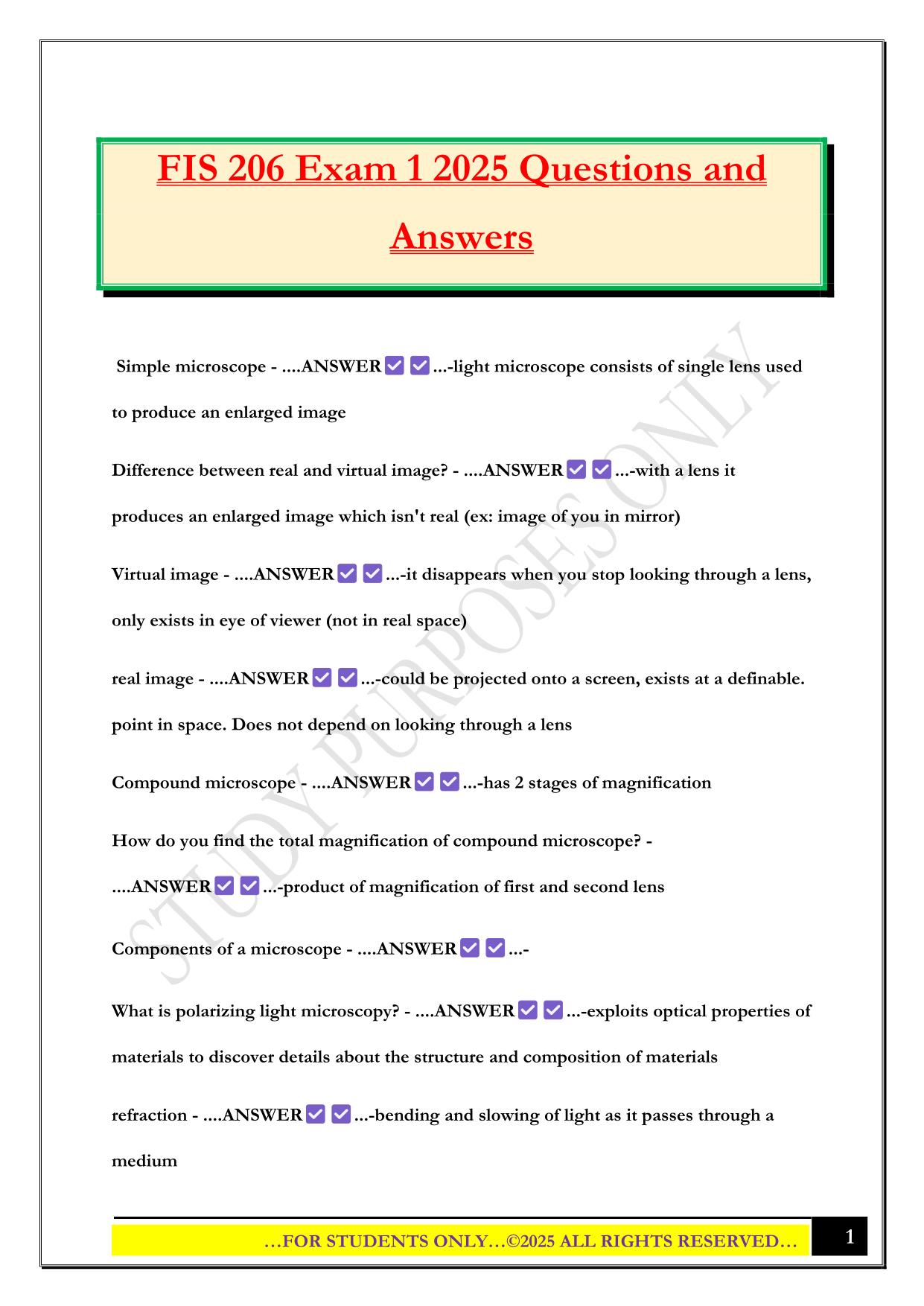 FIS 206 Exam 1 2025 Questions and Answers