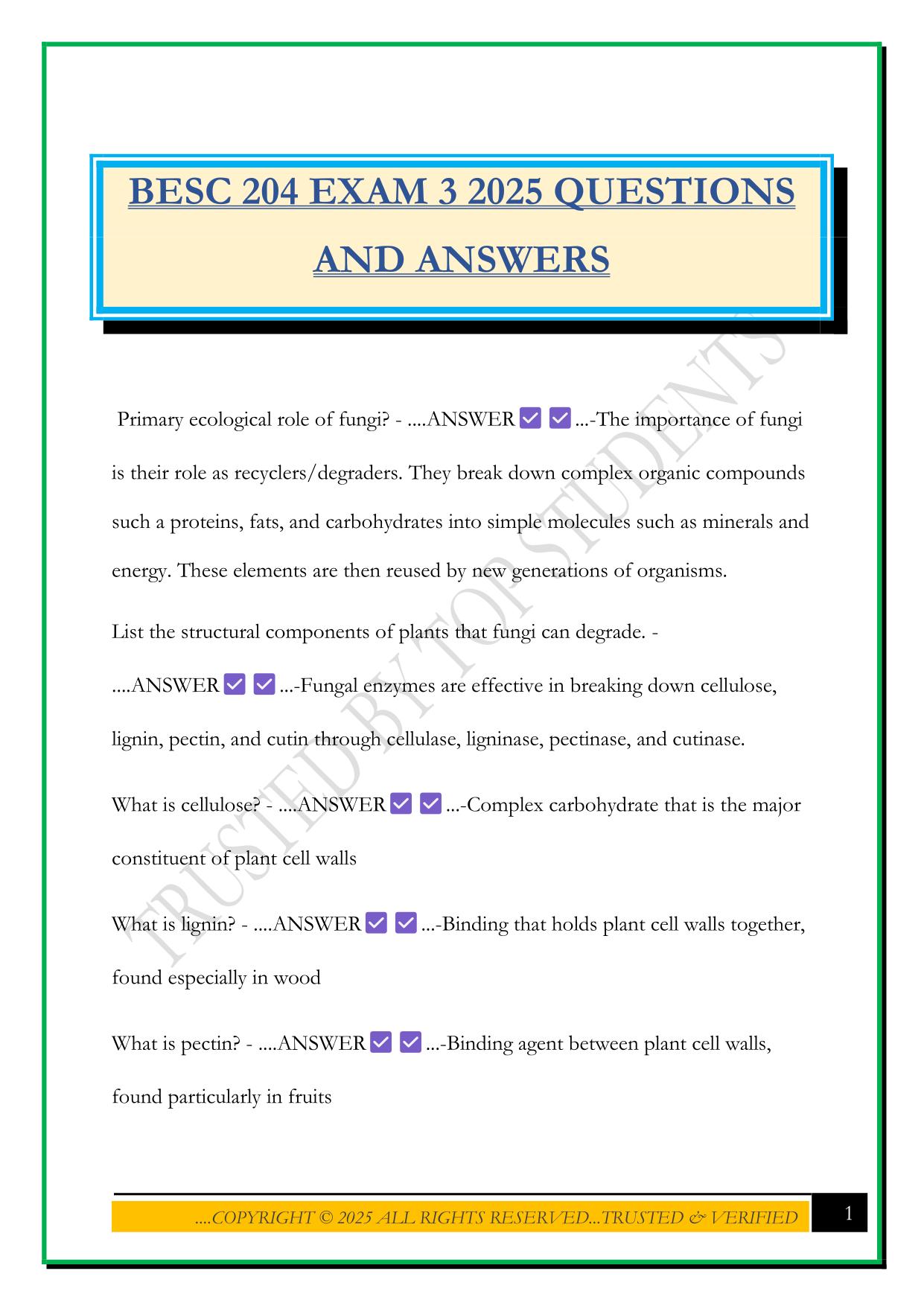 BESC 204 EXAM 3 2025 QUESTIONS AND ANSWERS