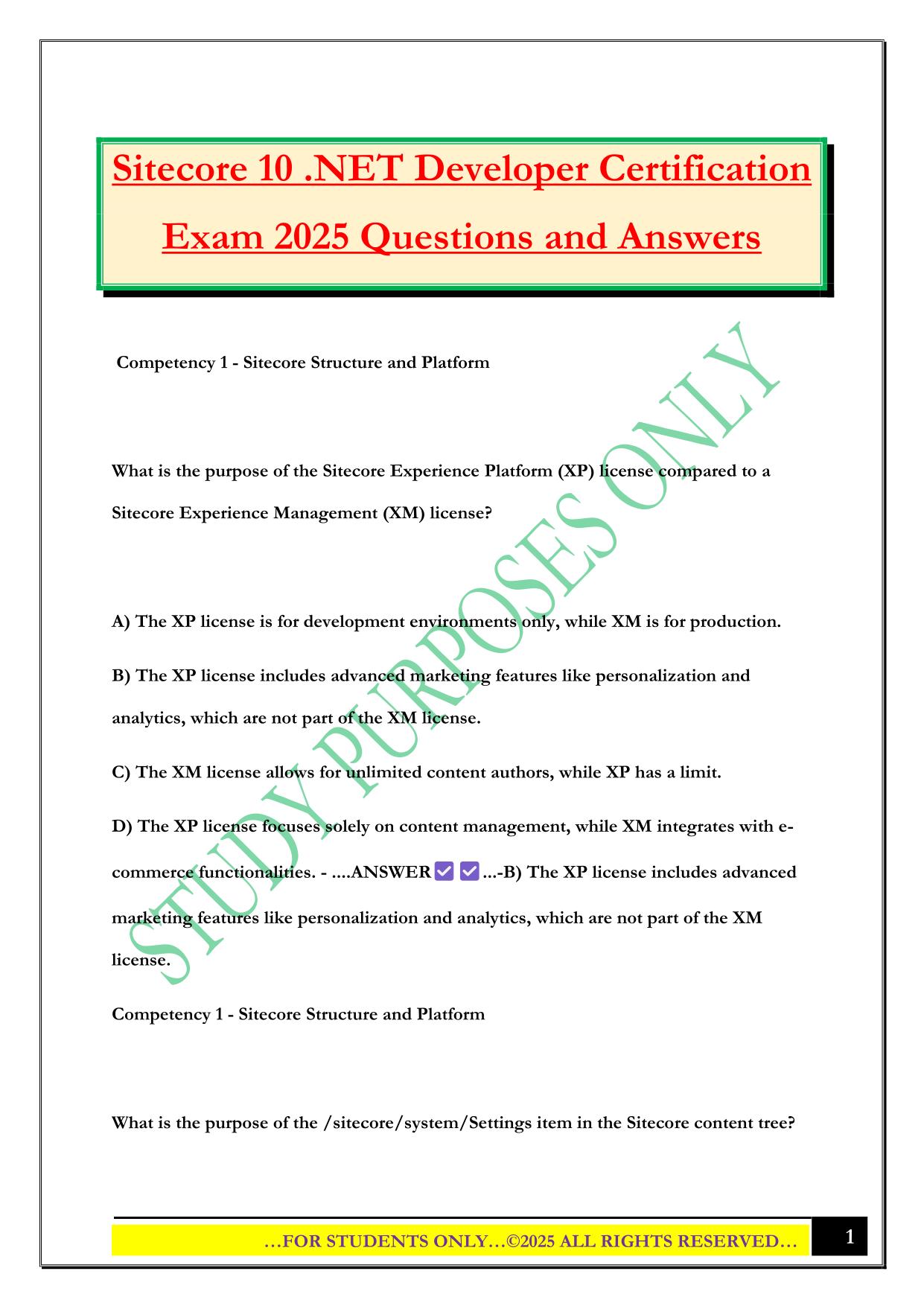 Sitecore 10 .NET Developer Certification Exam 2025 Questions and Answers