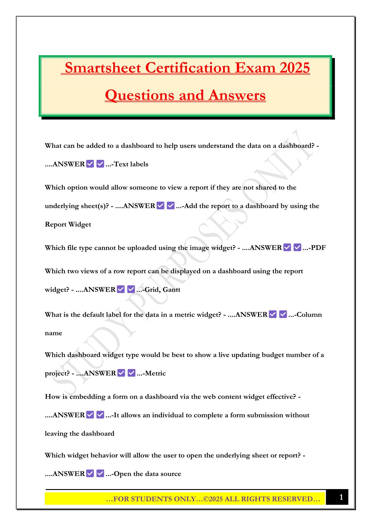 Smartsheet Certification Exam 2025 Questions and Answers