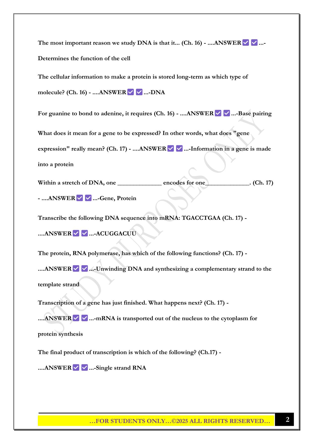 Bio 100 Exam 2 2025 Questions and Answers