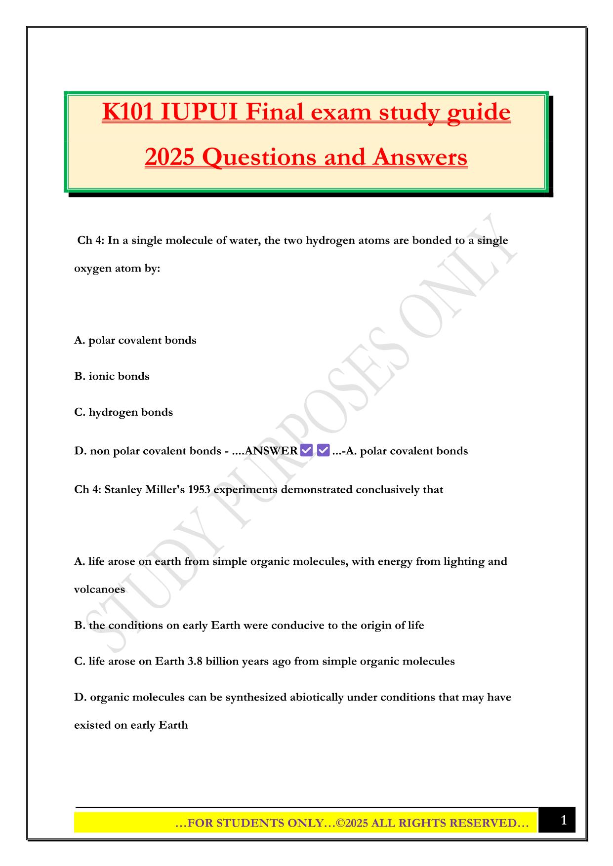 K101 IUPUI Final exam study guide 2025 Questions and Answers