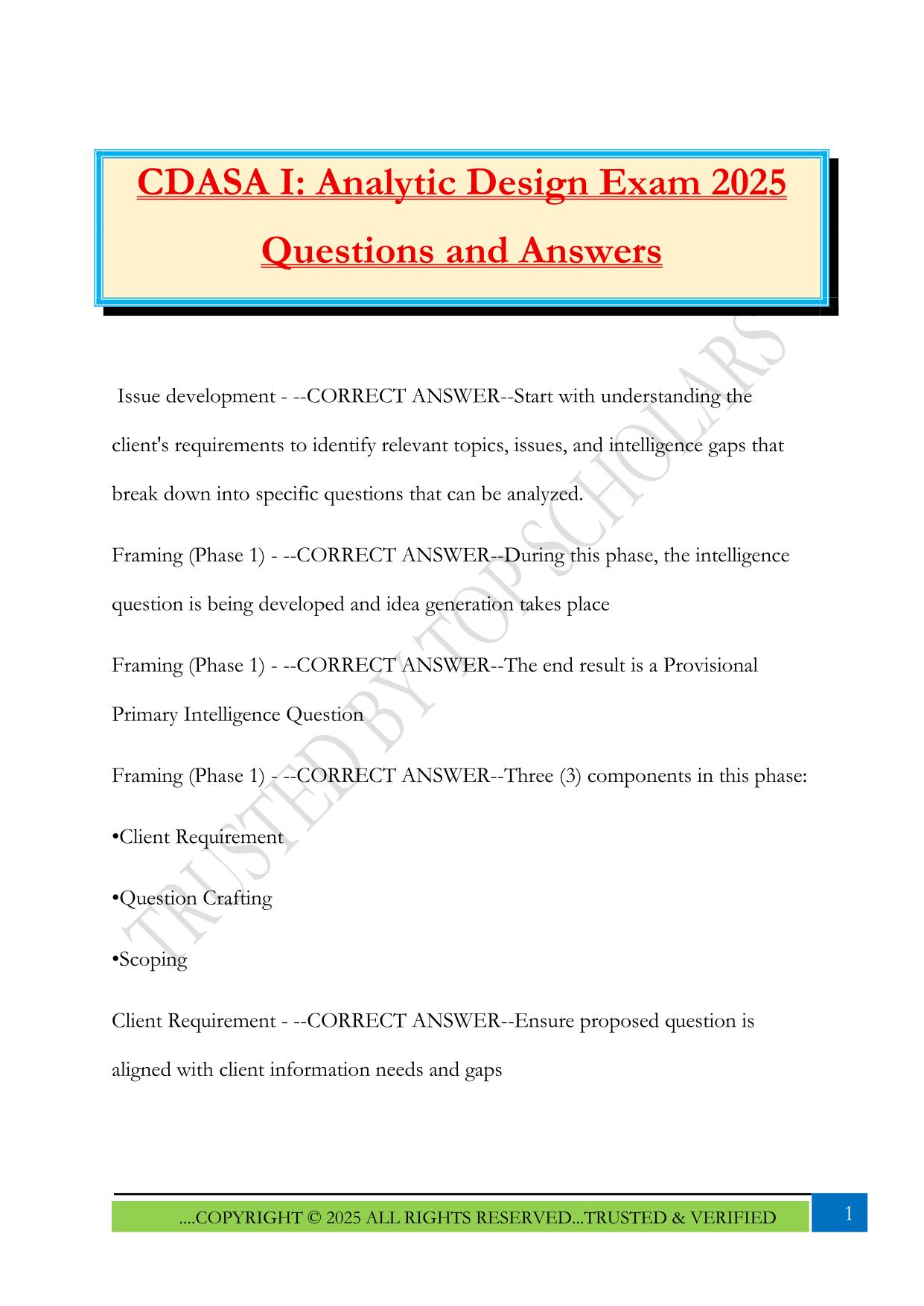 CDASA I: Analytic Design Exam 2025 Questions and Answers