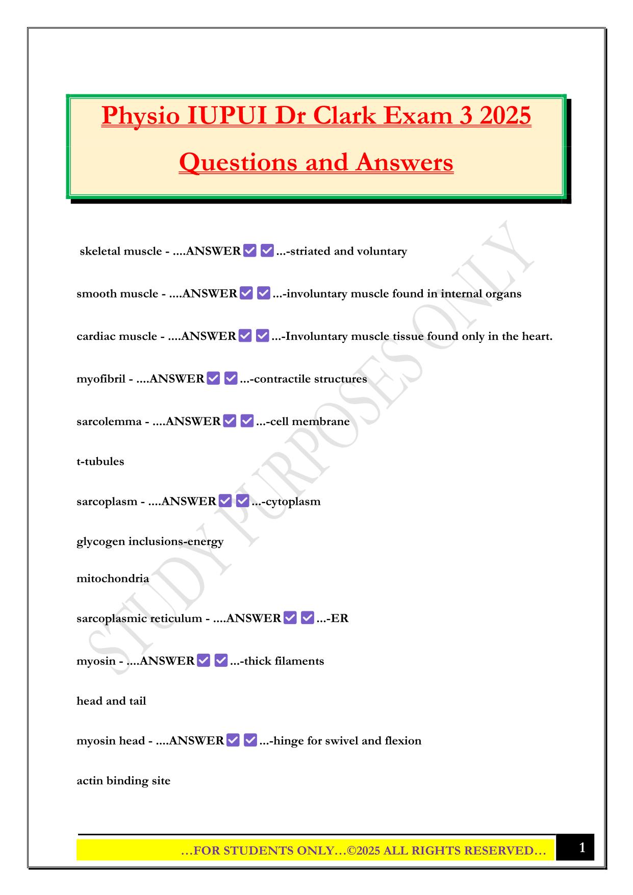 Physio IUPUI Dr Clark Exam 3 2025 Questions and Answers
