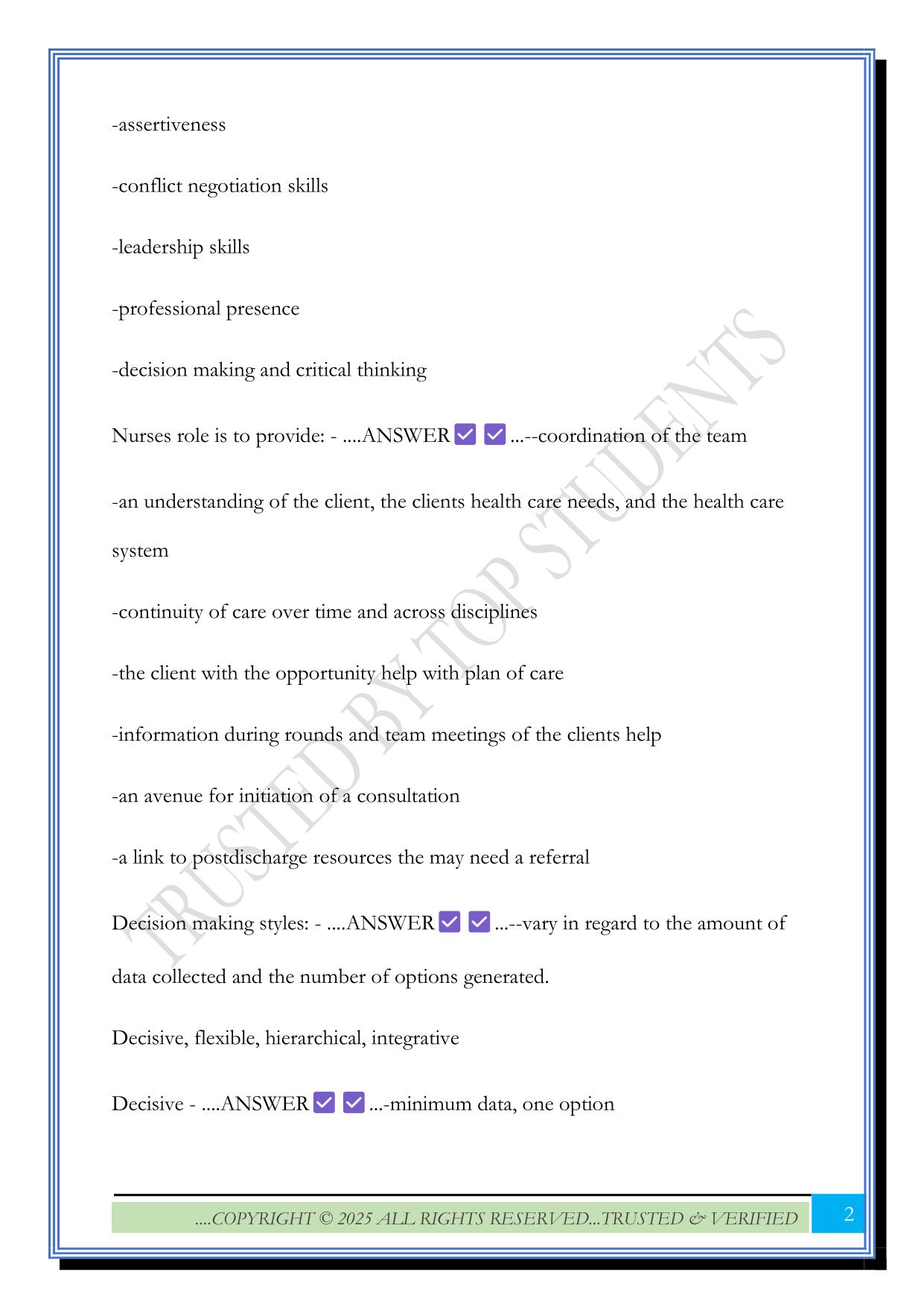 Leadership ATI CH.2 Exam 2025 Questions and Answers