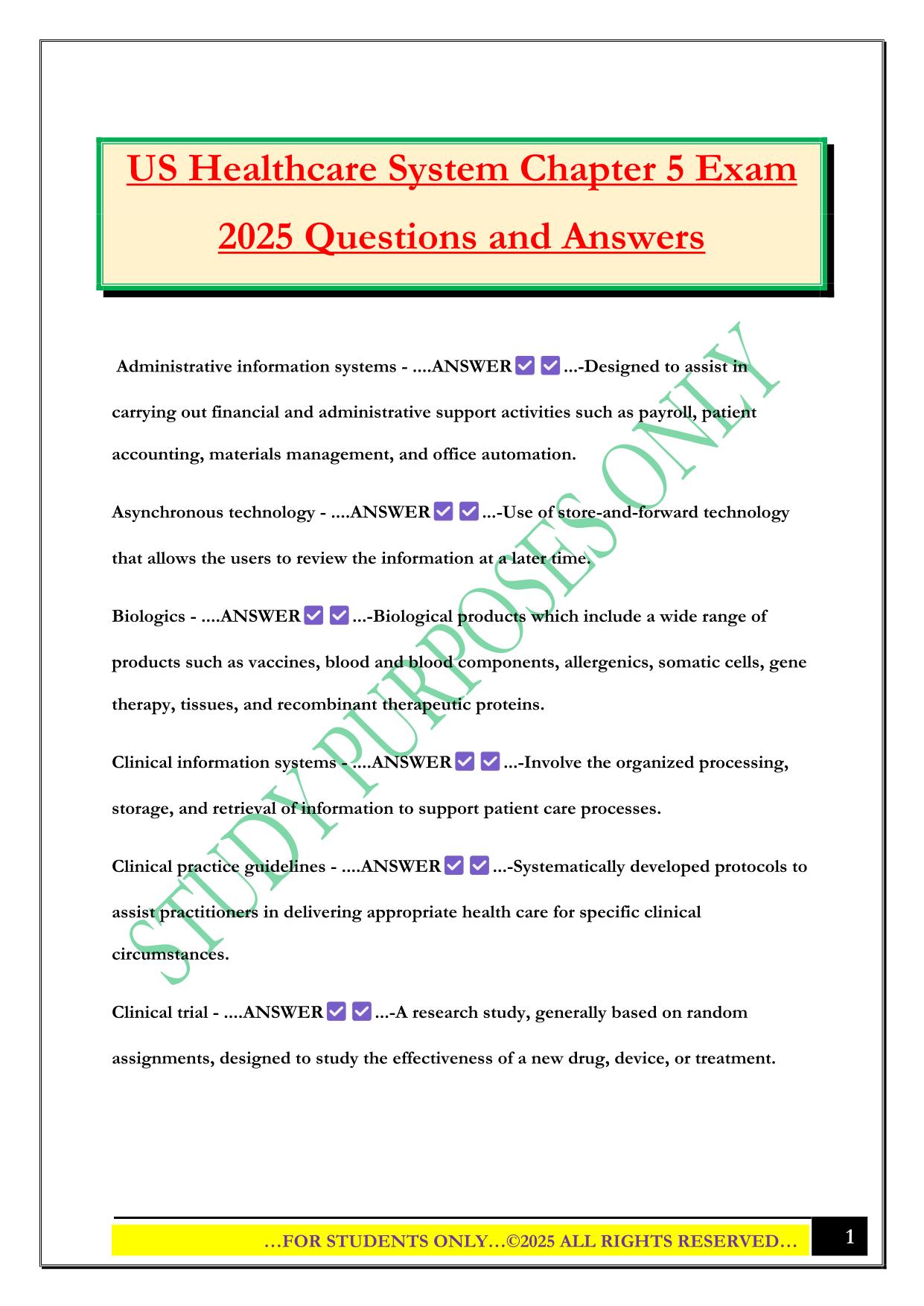 US Healthcare System Chapter 5 Exam 2025 Questions and Answers