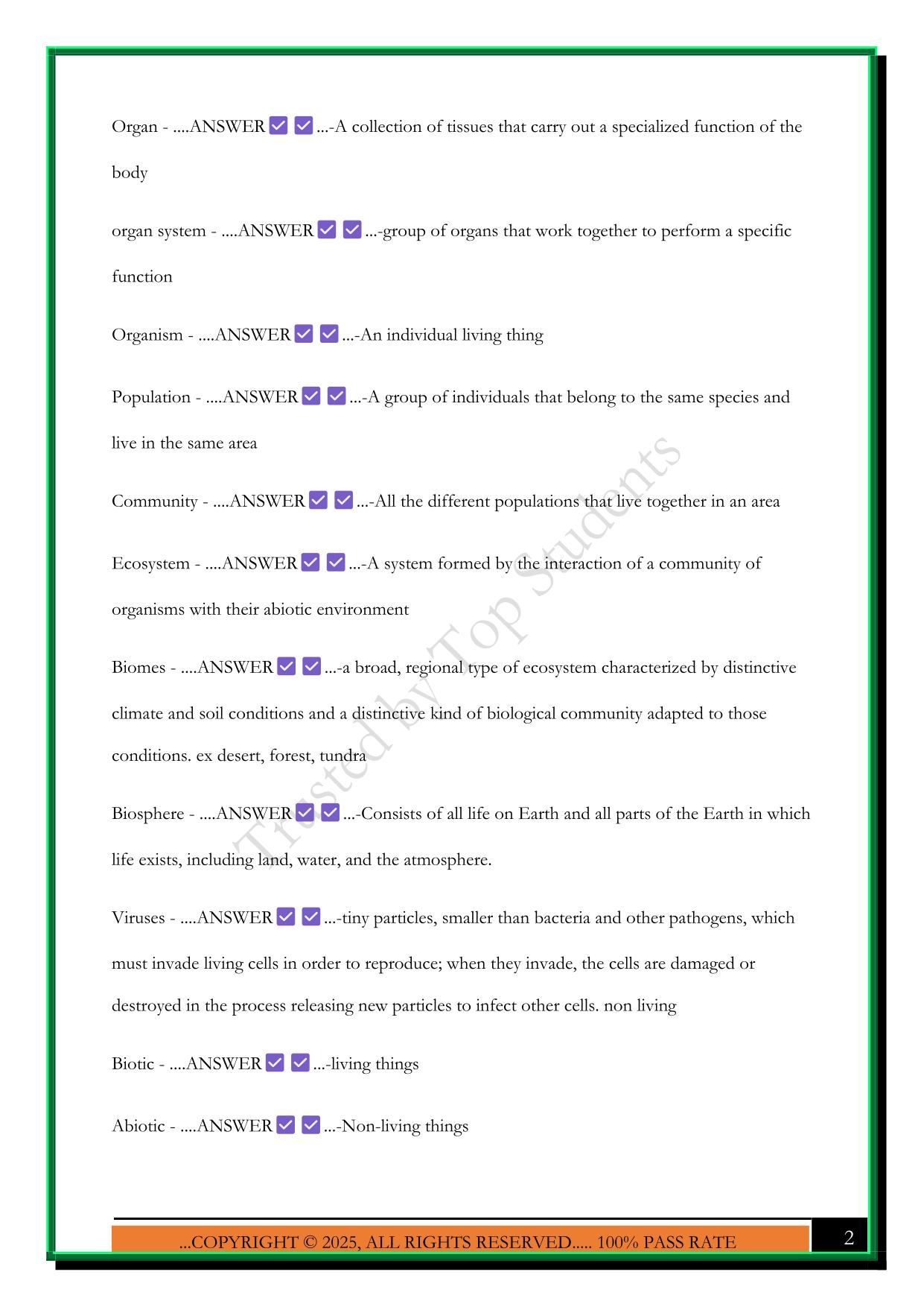 C190 BIOLOGY- WGU COMBINED EXAM 2025 QUESTIONS AND ANSWERS