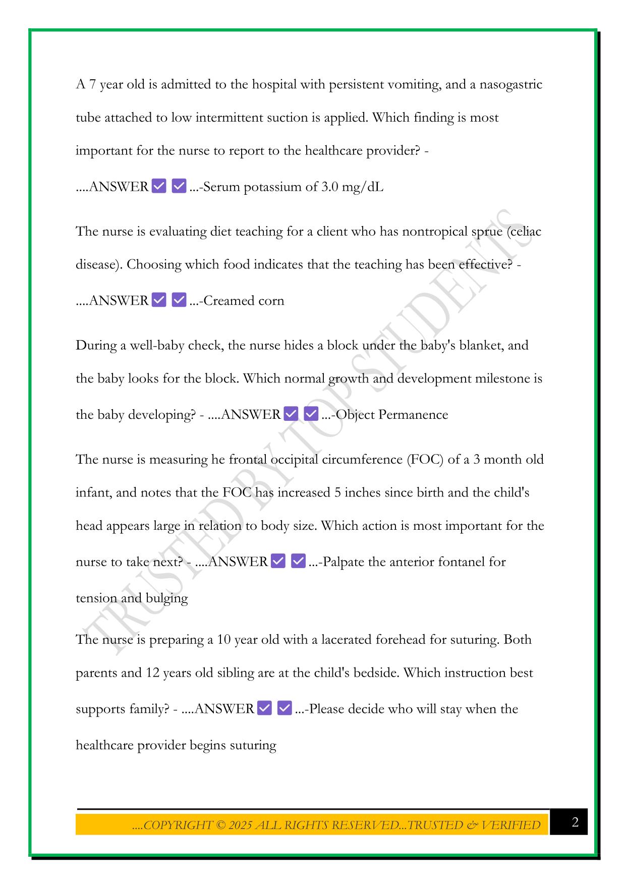 PEDS HESI FINAL EXAM 2025 QUESTIONS AND ANSWERS