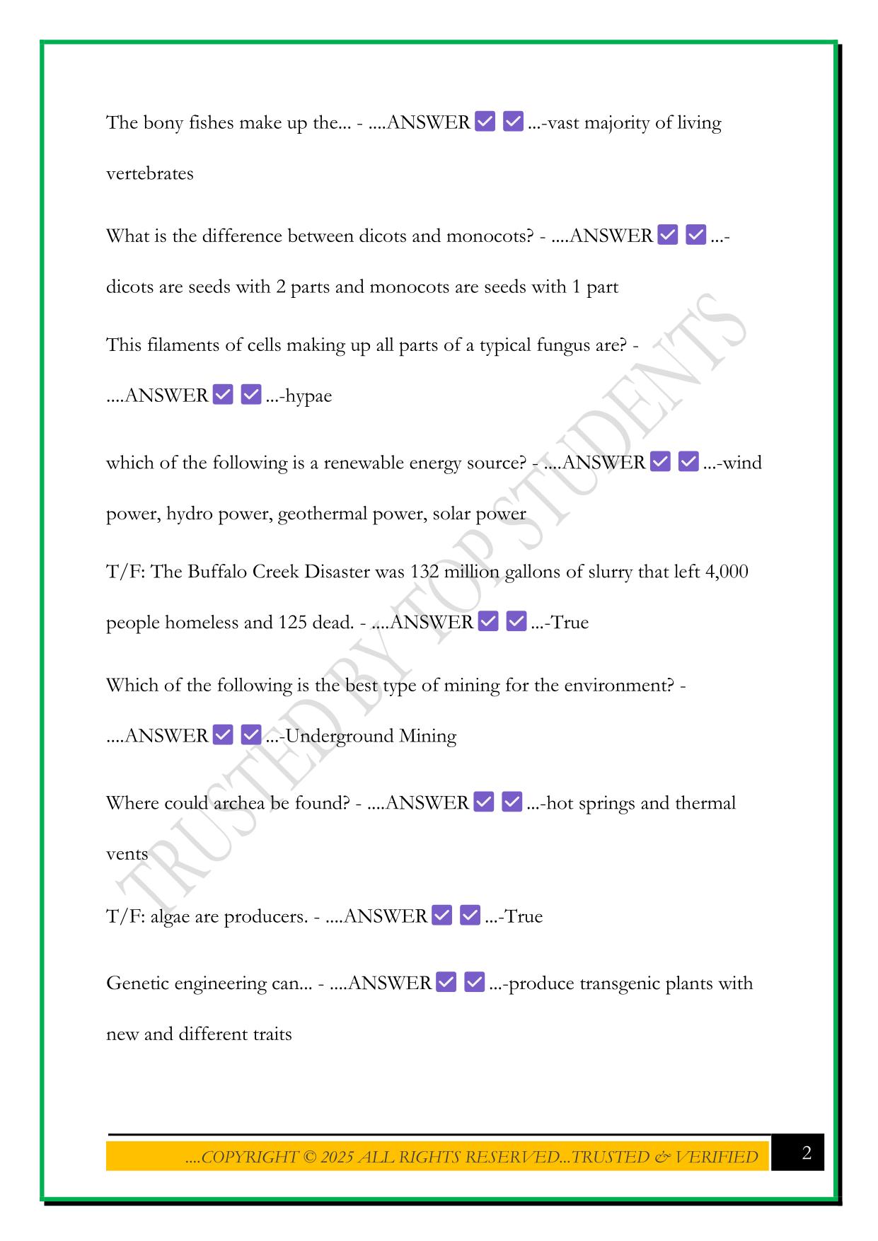 BIO 100 EXAM 5 2025 QUESTIONS AND ANSWERS