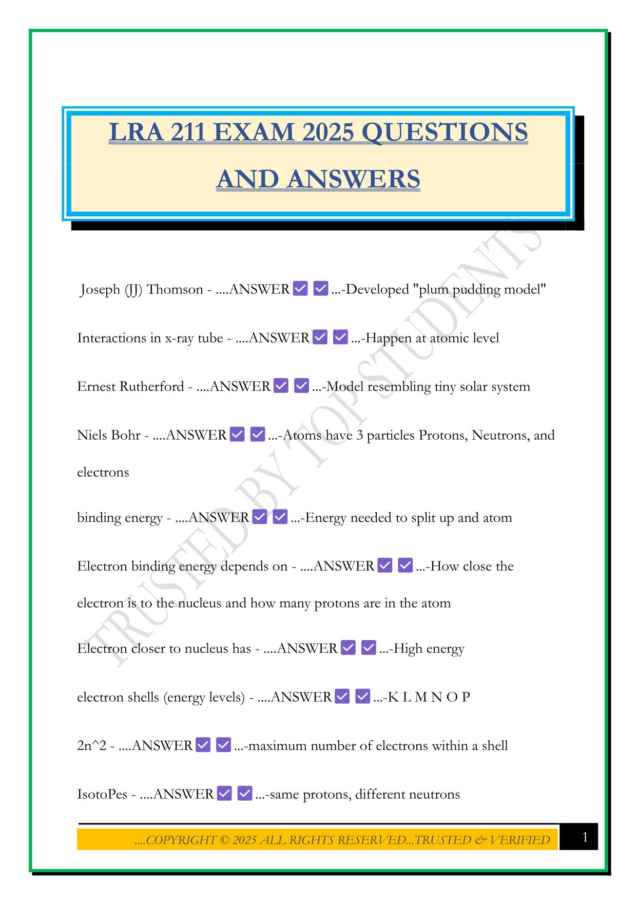 LRA 211 EXAM 2025 QUESTIONS AND ANSWERS