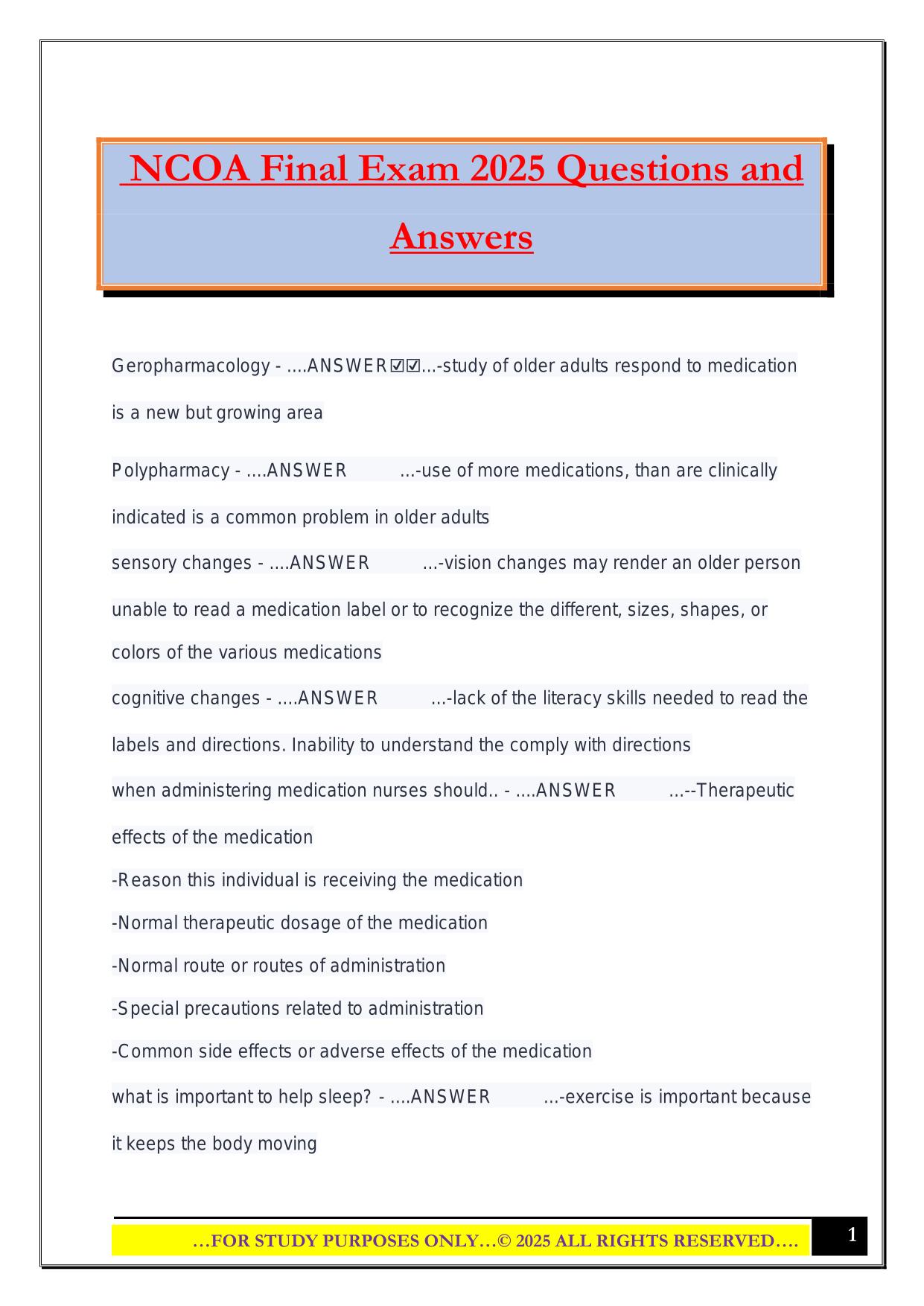 NCOA Final Exam 2025 Questions and Answers