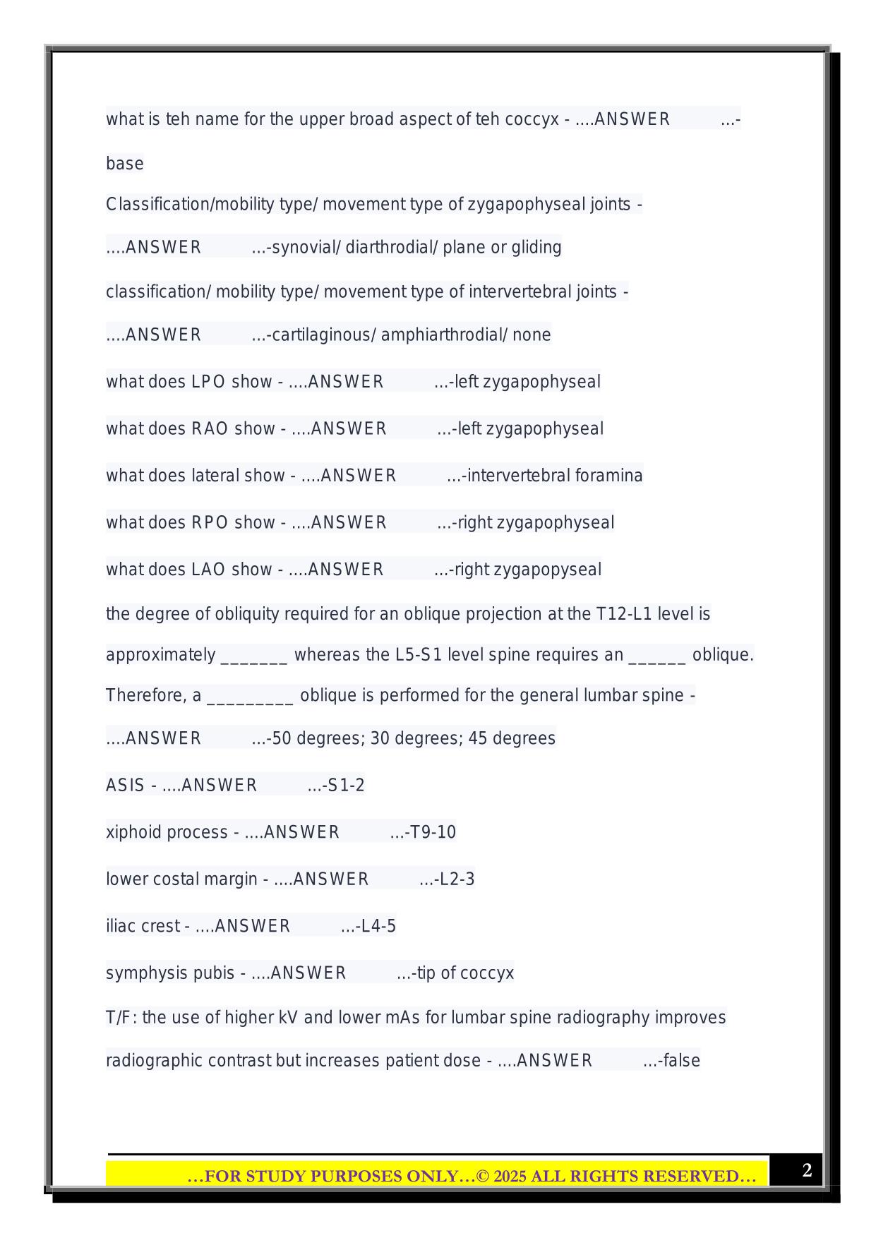 Lumbar spine, Sacrum, and coccyx Exam 2025 Questions and Answers
