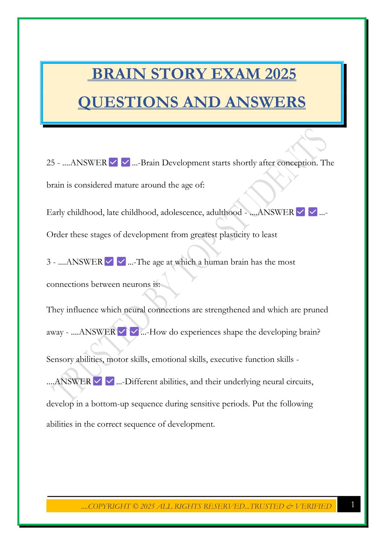 BRAIN STORY EXAM 2025 QUESTIONS AND ANSWERS