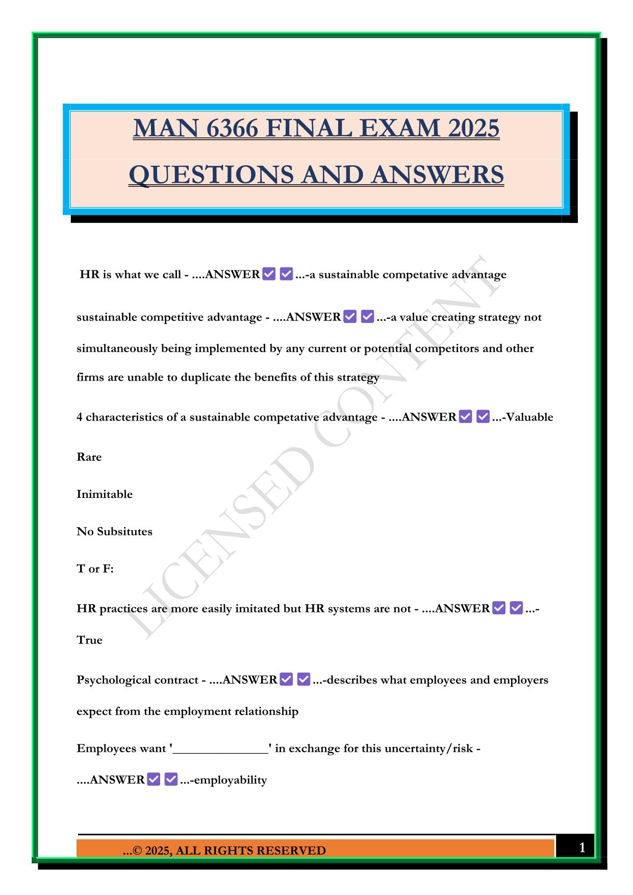 MAN 6366 FINAL EXAM 2025 QUESTIONS AND ANSWERS