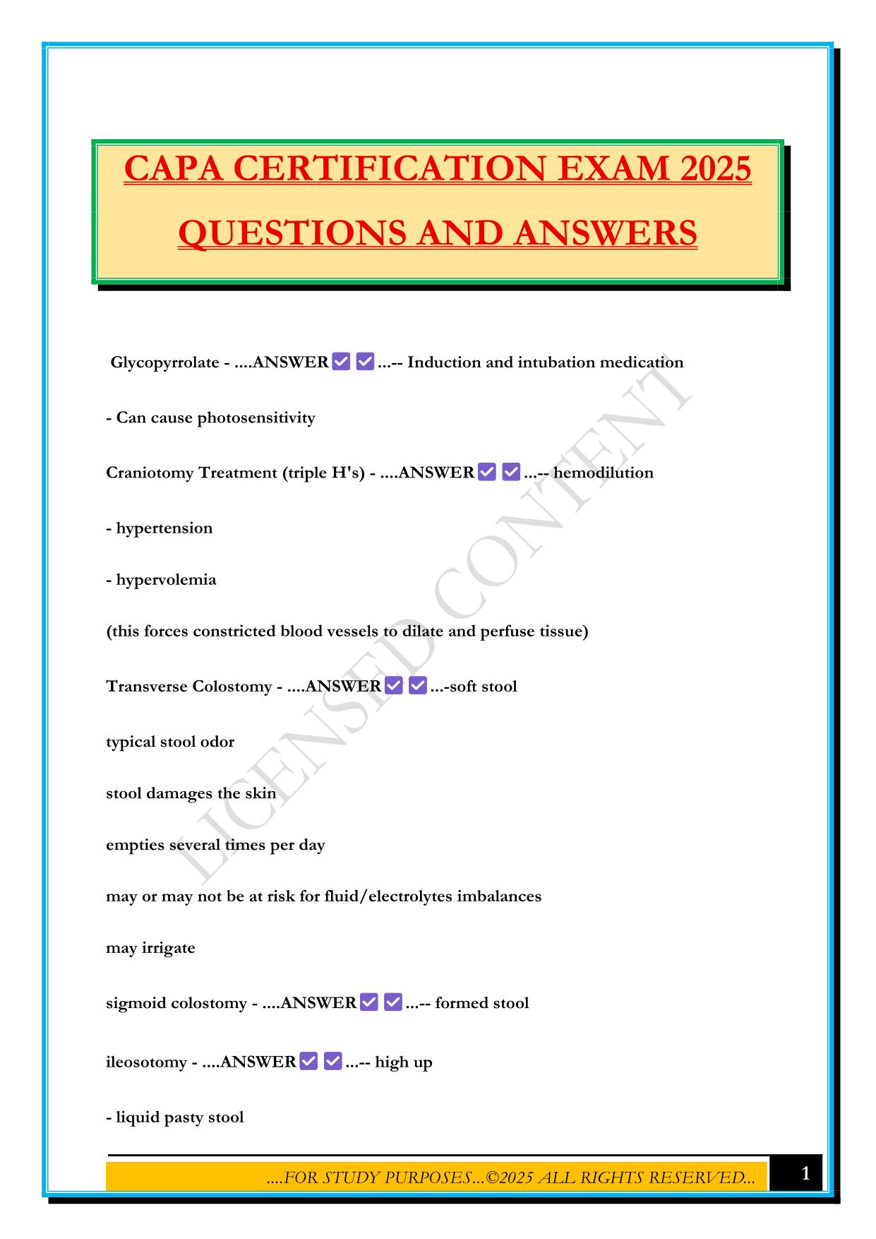 CAPA CERTIFICATION EXAM 2025 QUESTIONS AND ANSWERS