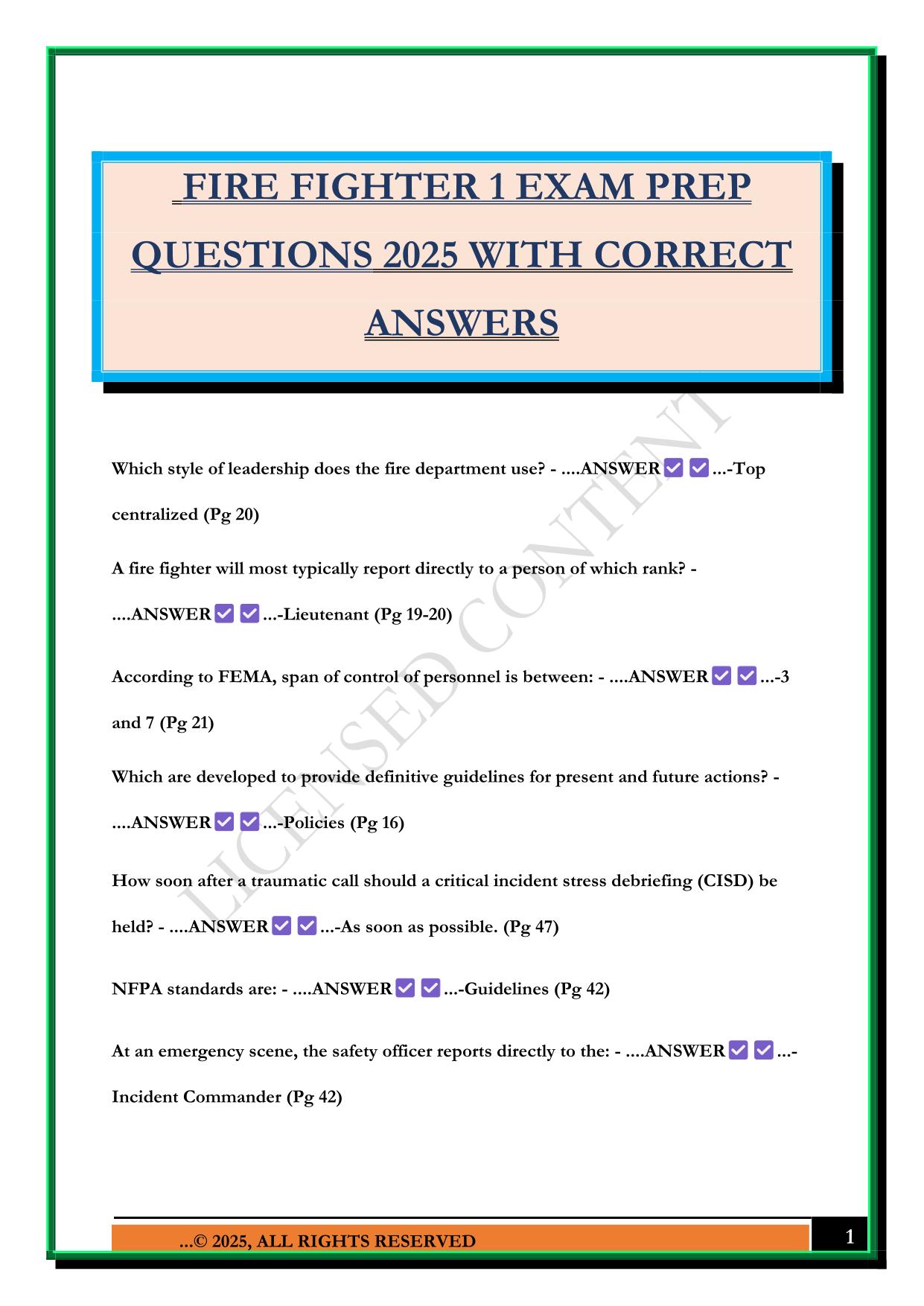 FIRE FIGHTER 1 EXAM PREP QUESTIONS 2025 WITH CORRECT ANSWERS