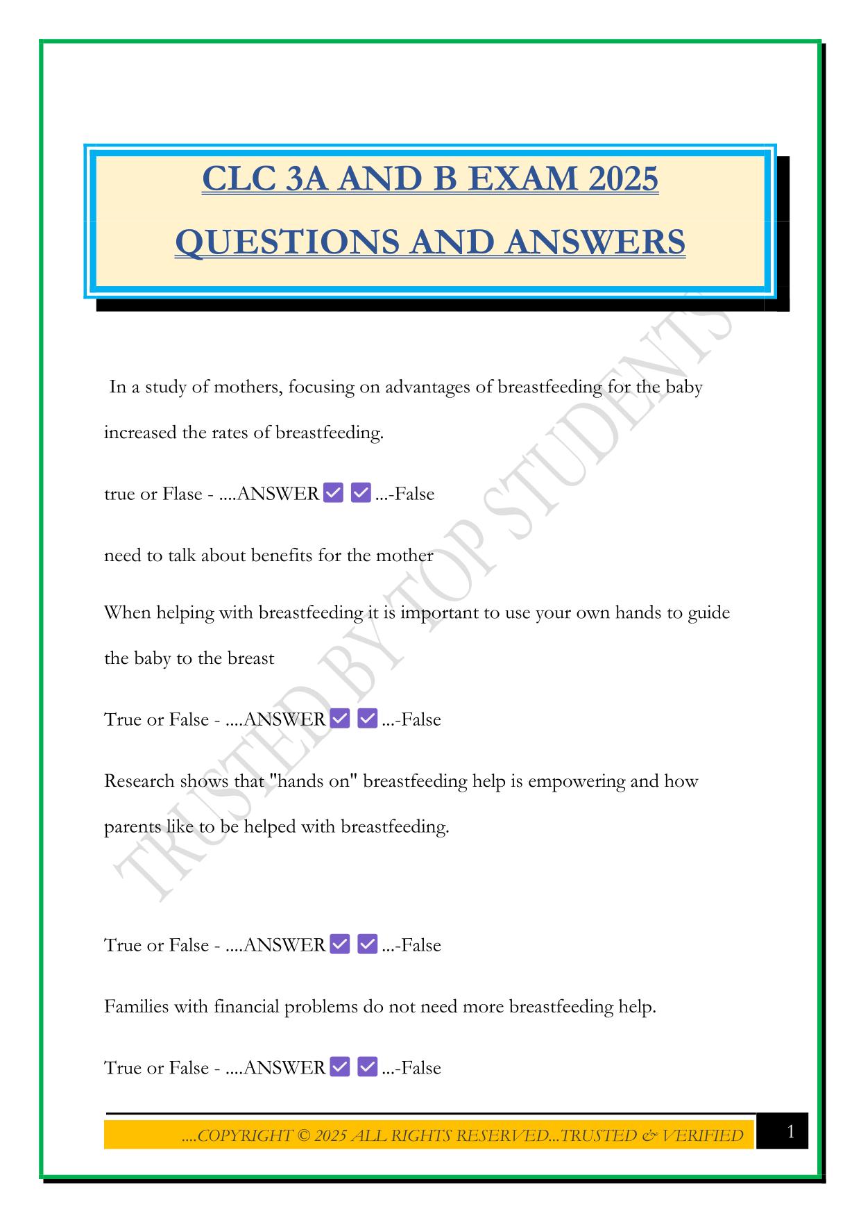 CLC 3A AND B EXAM 2025 QUESTIONS AND ANSWERS
