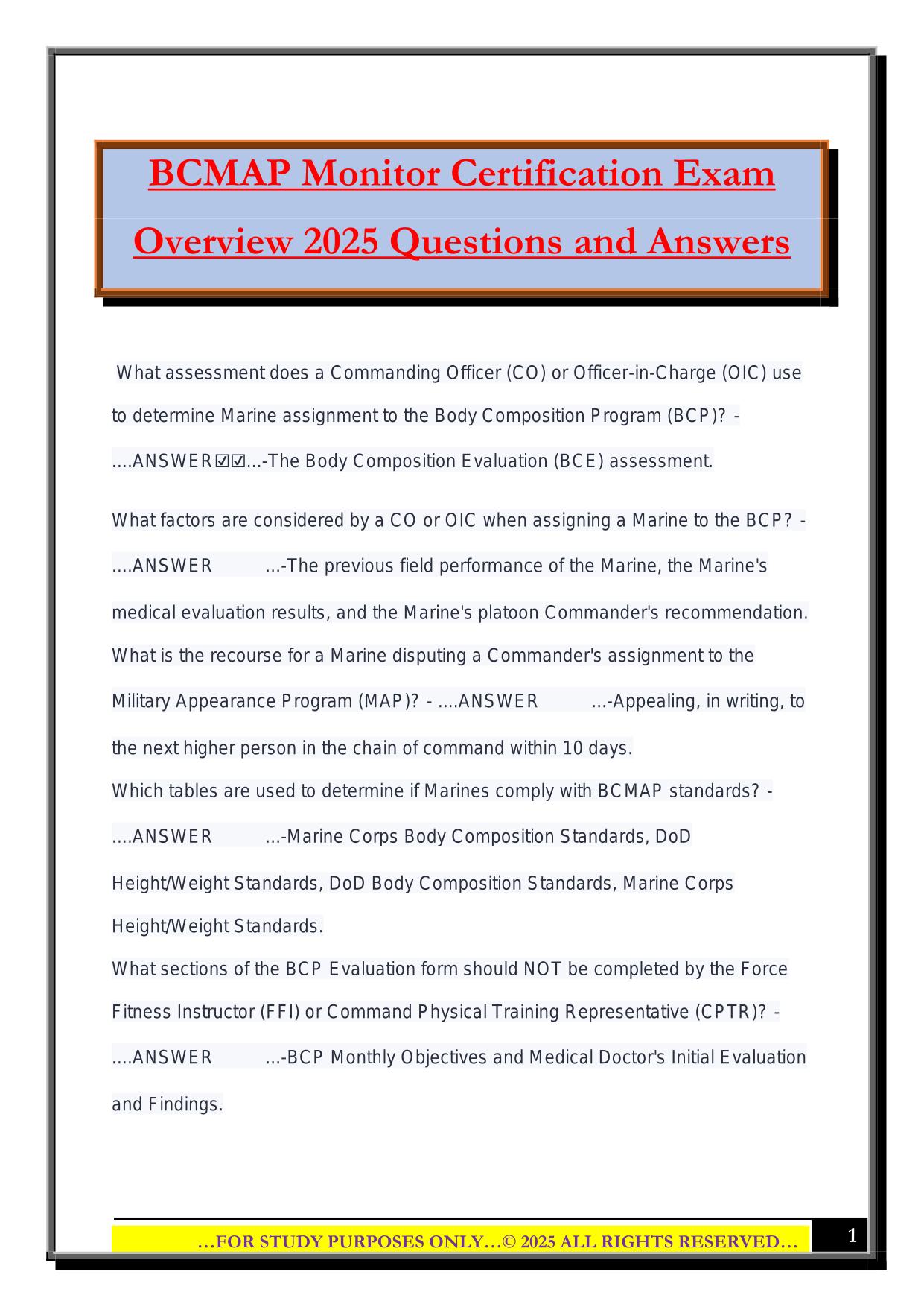 BCMAP Monitor Certification Exam Overview 2025 Questions and Answers