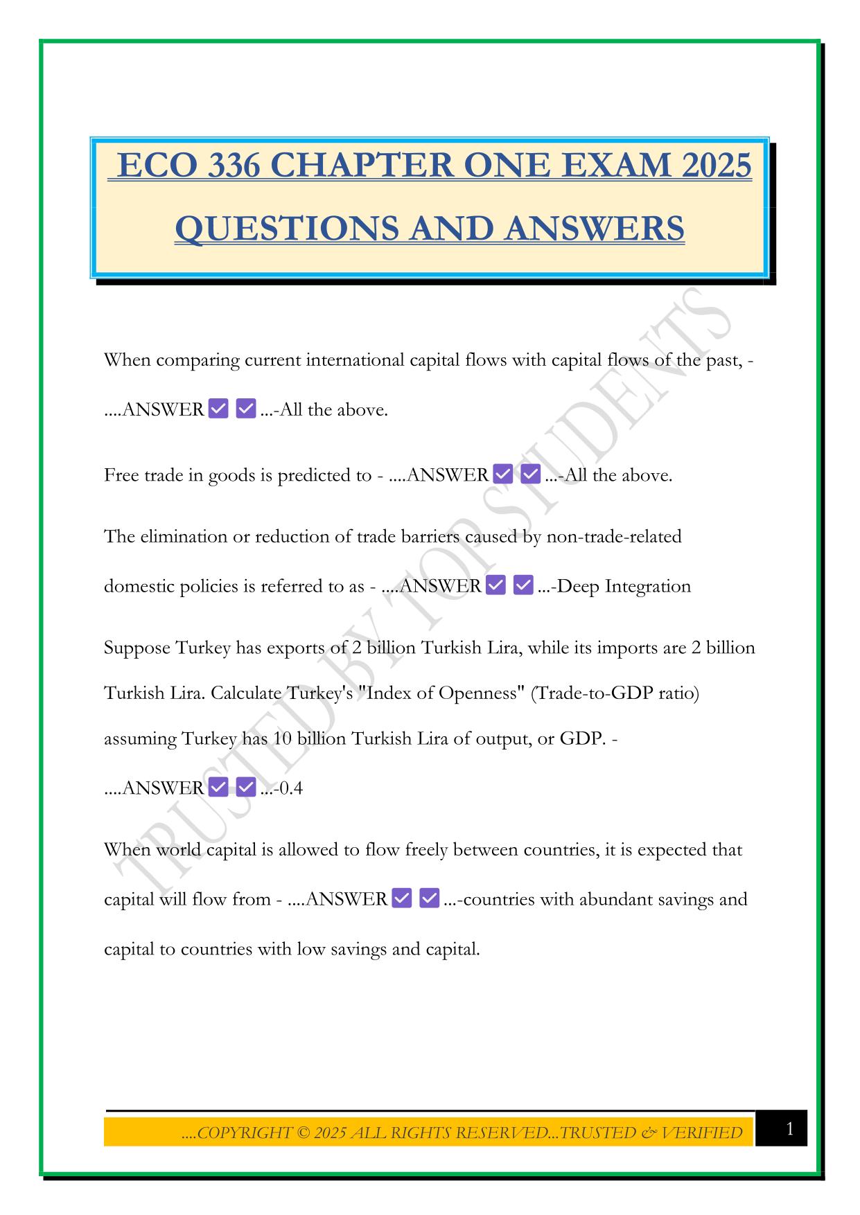 ECO 336 CHAPTER ONE EXAM 2025 QUESTIONS AND ANSWERS