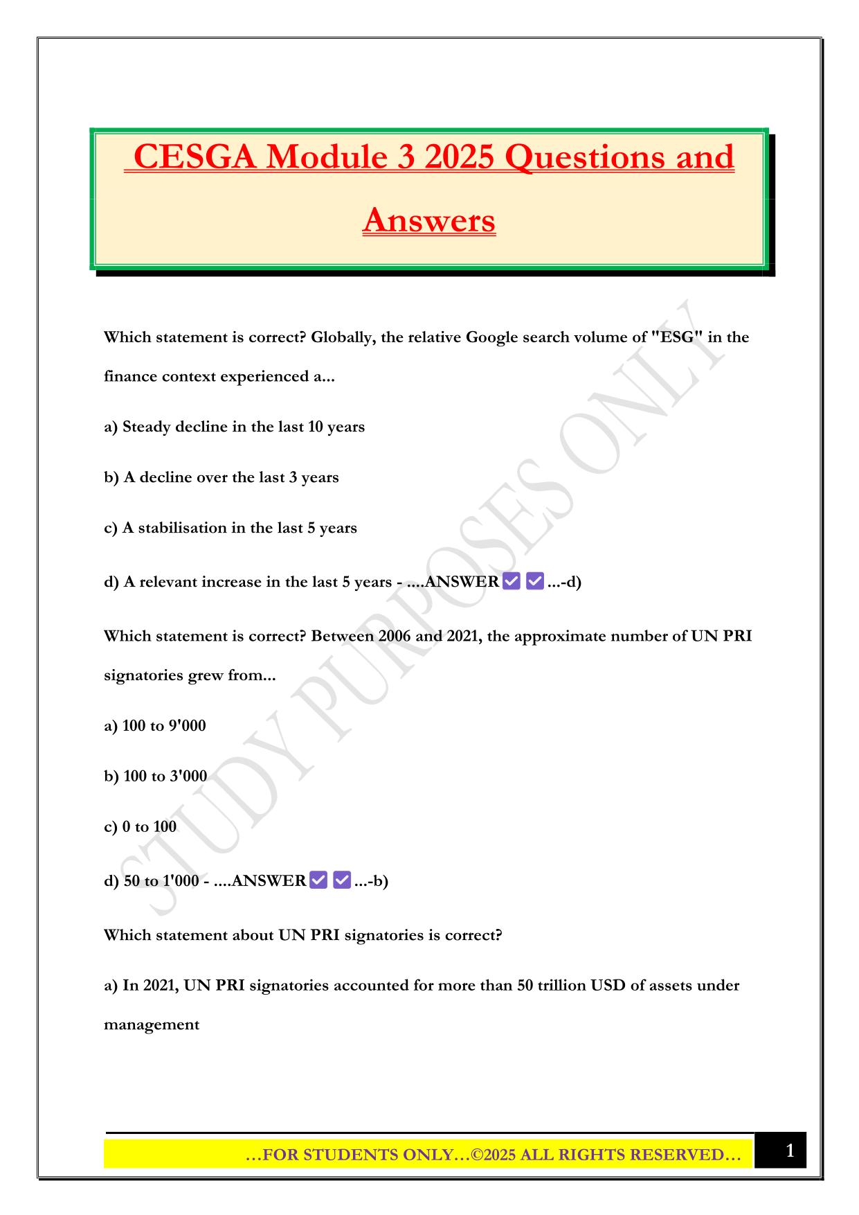 CESGA Module 3 2025 Questions and Answers