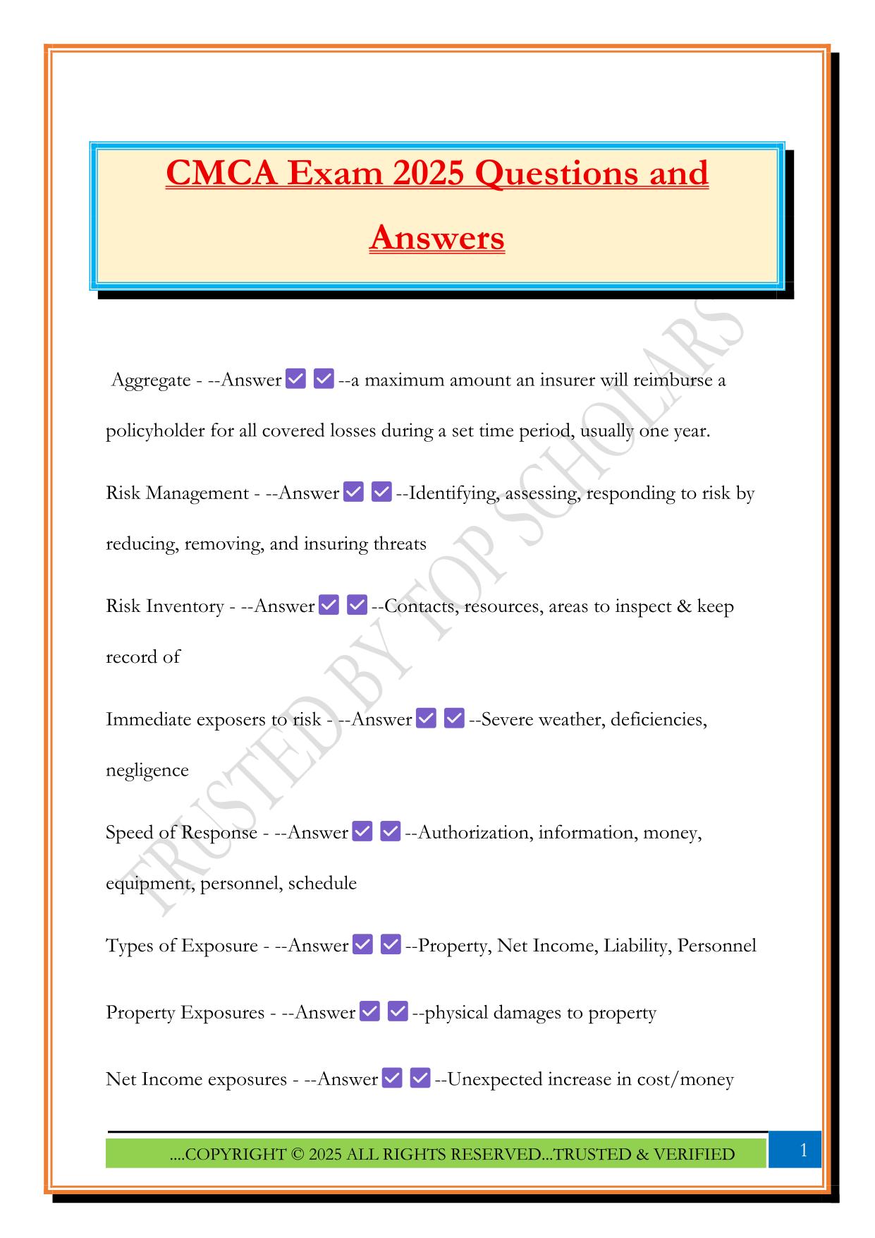 CMCA Exam 2025 Questions and Answers